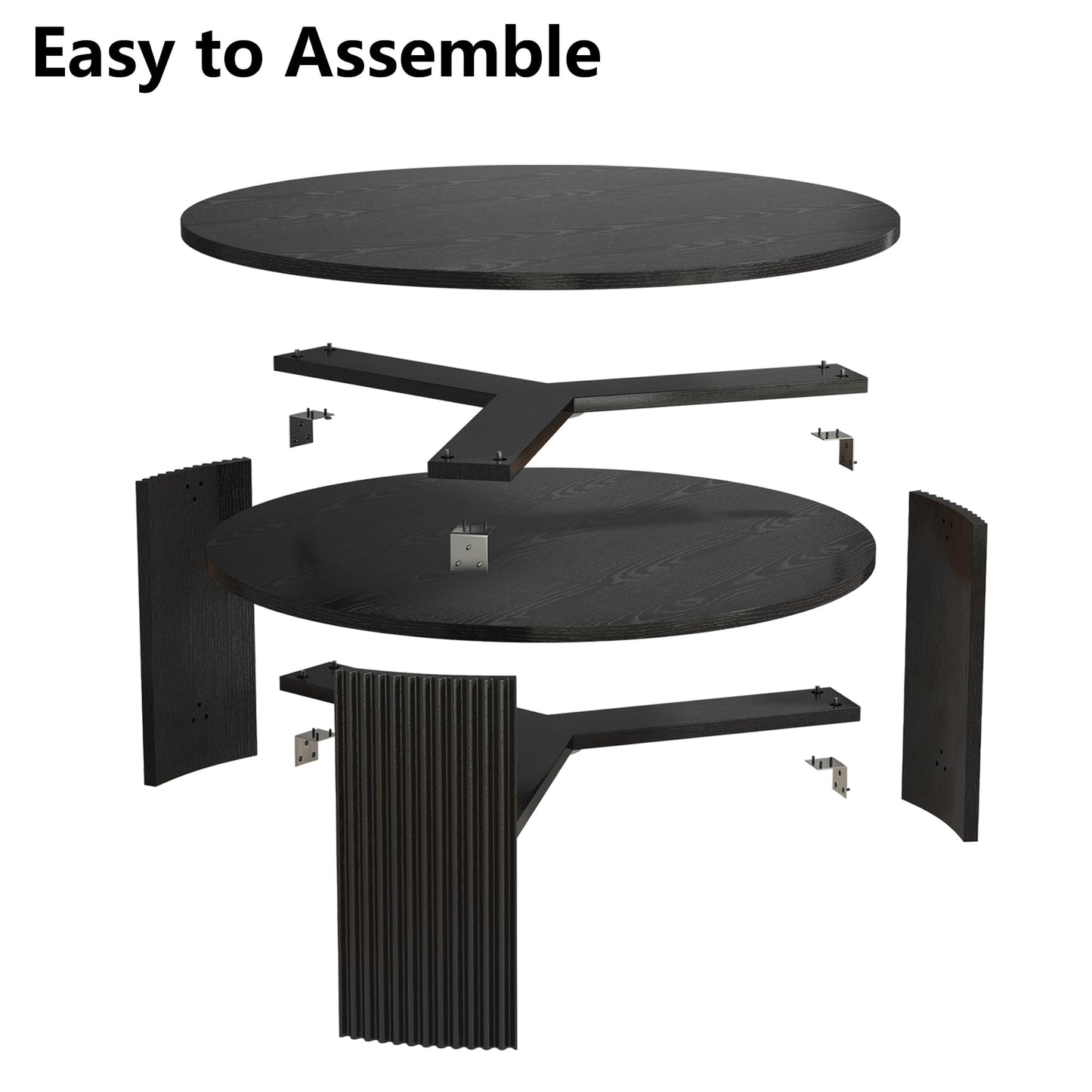 Furniouse Round Coffee Table 31.5''in Modern Coffee Table with Fluted Legs, 2 Tier Circle Wood Coffee Table with Storage for Living Room, Black