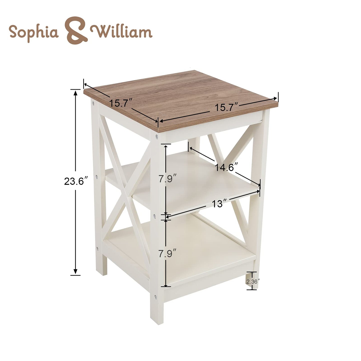 Sophia & William Farmhouse End Table Living Room Set of 2, Sofa Side Table with Storage Shelves, Ivory