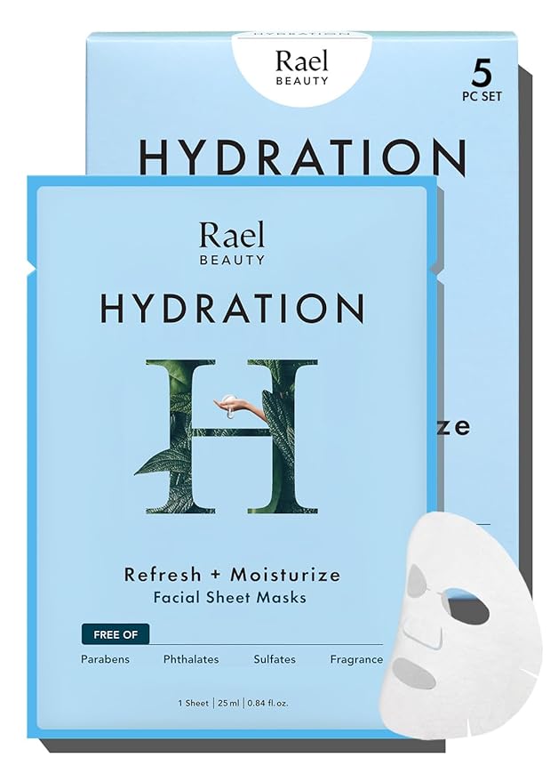 Rael Face Mask Skin Care, Hydrating Face Masks - Bamboo Facial Sheet Mask, Korean Skincare, Dewy Skin Care, Hydrating and Moisturizing, made with Fruit Extracts, All Skin Types (Hydration, 5 Sheets)