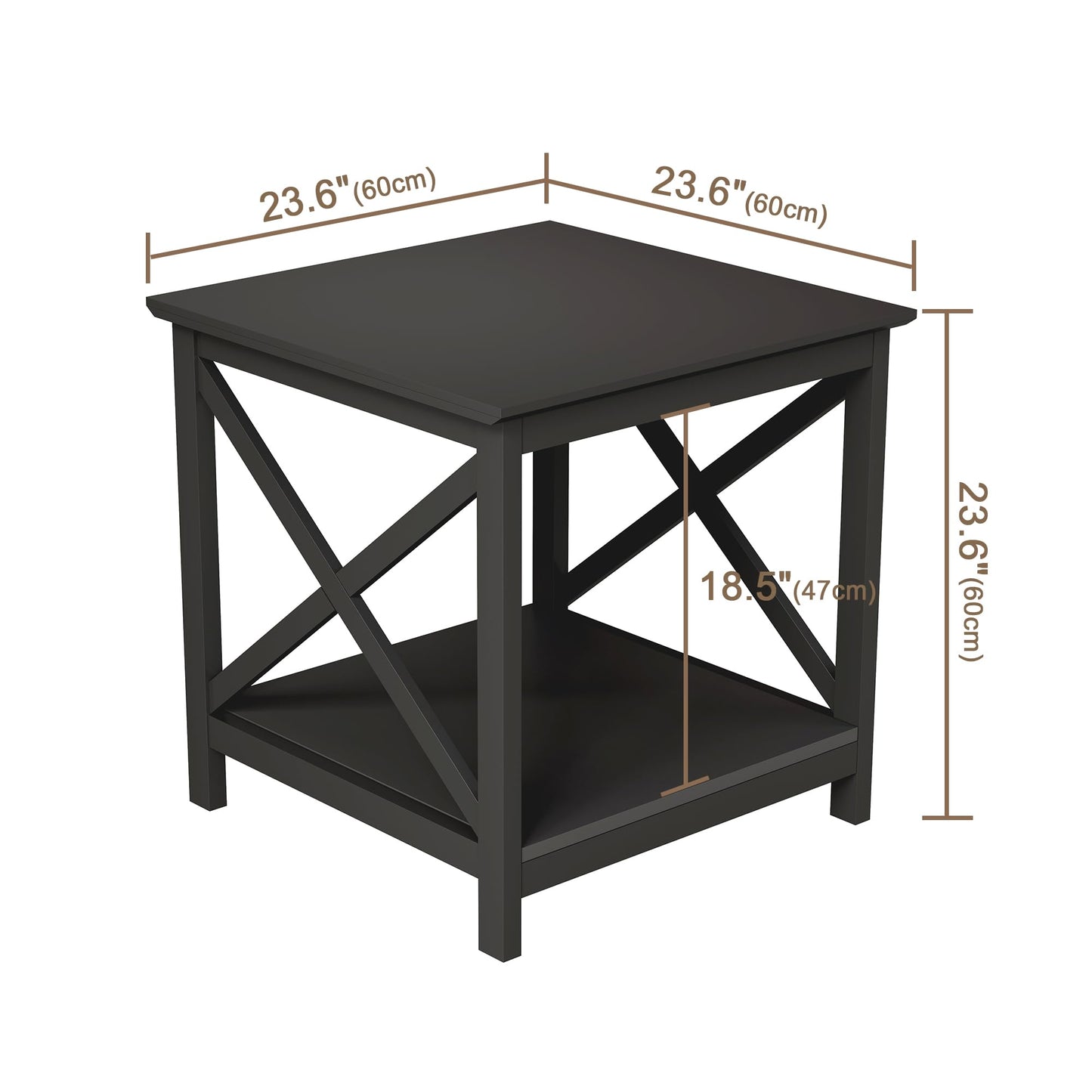 ChooChoo End Table, 24 Inch End Table with 2-Tier Storage Shelf, Side Table for Living Room, Wood Nightstand for Bedroom, Office, Painted Surface, Black
