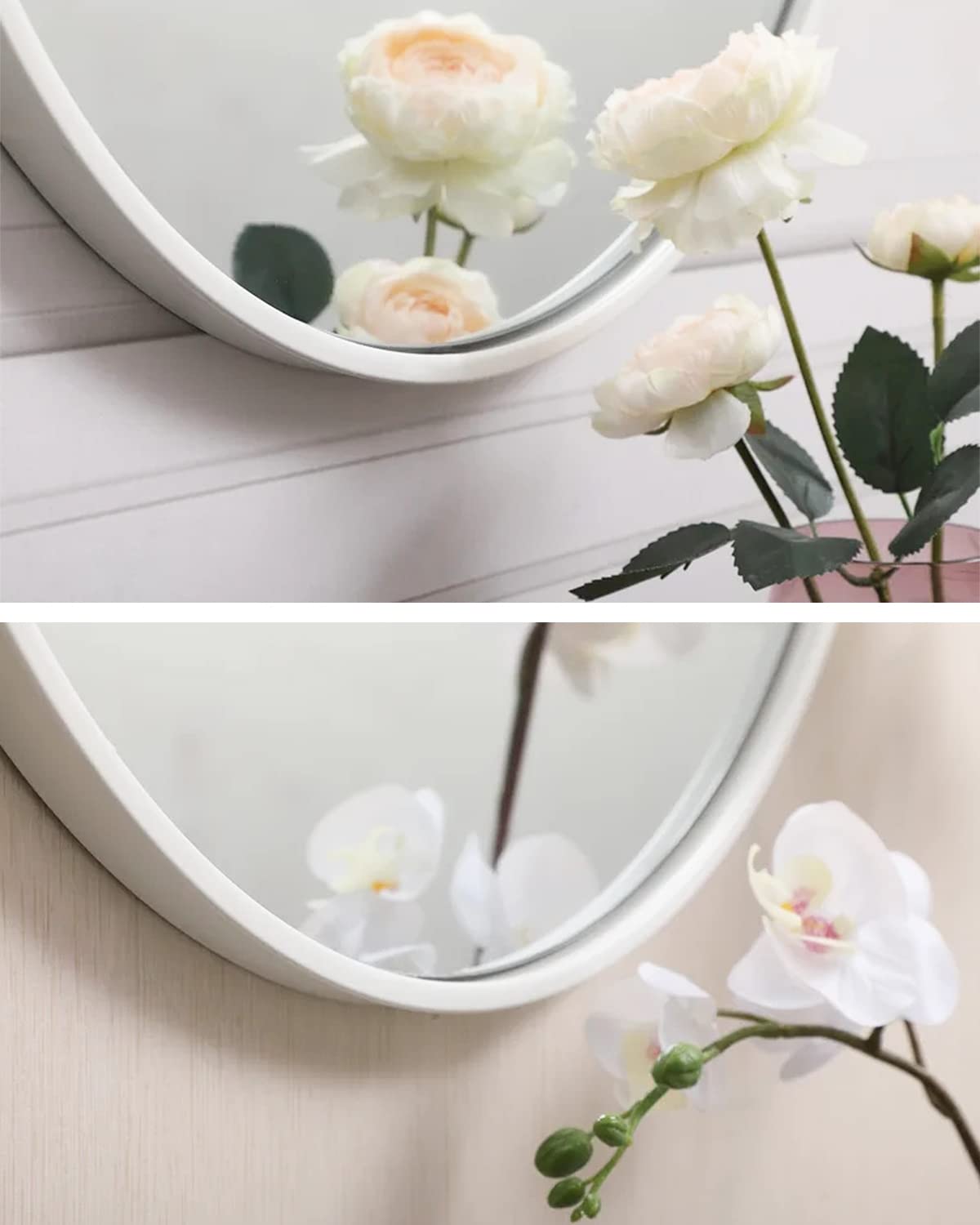 IPOUF 24”Round Mirror, White Large Circle Metal Frame Wall Mirror for Bathroom, Entryway, Living Room,Vanity