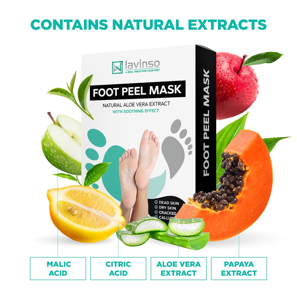 Lavinso Foot Peel Mask for Dry Cracked Feet – 3 Pack Peeling Mask Removes Dead Skin and Calluses - Exfoliating for Soft Baby Feet, Original Scent