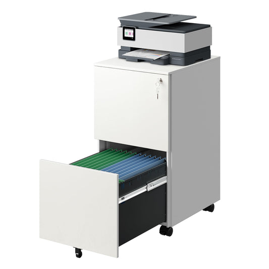 DEVAISE 2-Drawer Rolling File Cabinet with Lock, Metal Filing Cabinet for Home Office, Fully Assembled Under Desk, White