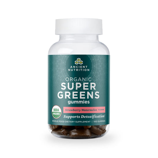 Ancient Nutrition Supergreens Gummy, Organic Superfood Gummy Made from Real Fruits, Vegetables and Herbs, for Digestive and Energy Support, 100 Count, Strawberry Watermelon