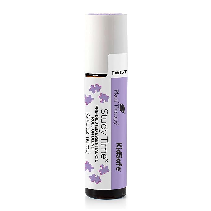 Plant Therapy KidSafe Study Time Essential Oil Blend for Focus, Mind Calming, Concentration Blend for Kids 100% Pure, Pre-Diluted Roll-On, Natural Aromatherapy, Therapeutic Grade 10 mL (1/3 oz)