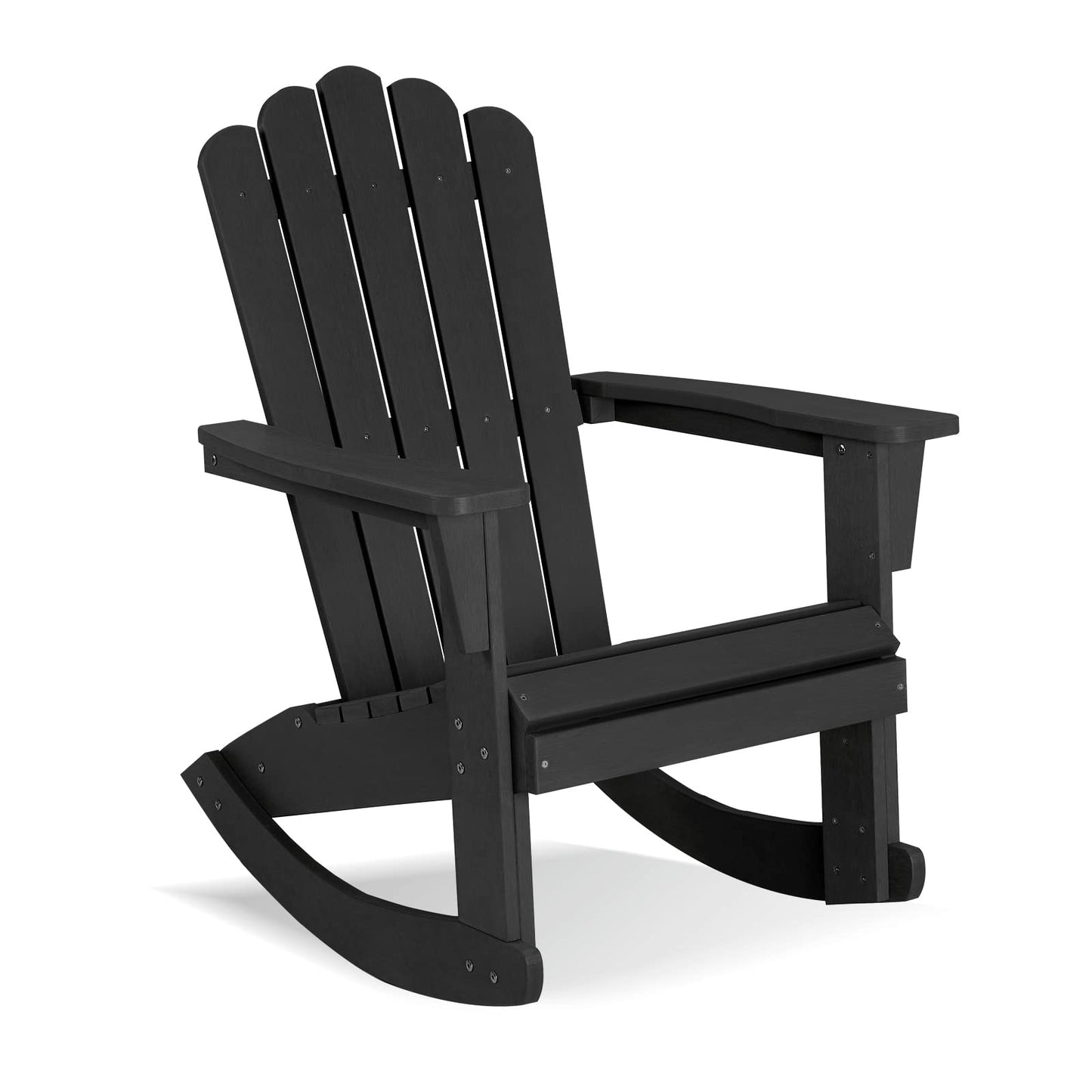 Psilvam Outdoor Adirondack Rocking Chair, Poly Lumber Porch Rocker with High Back, Patio Rocking Chair for Both Outdoor and Indoor (Black)