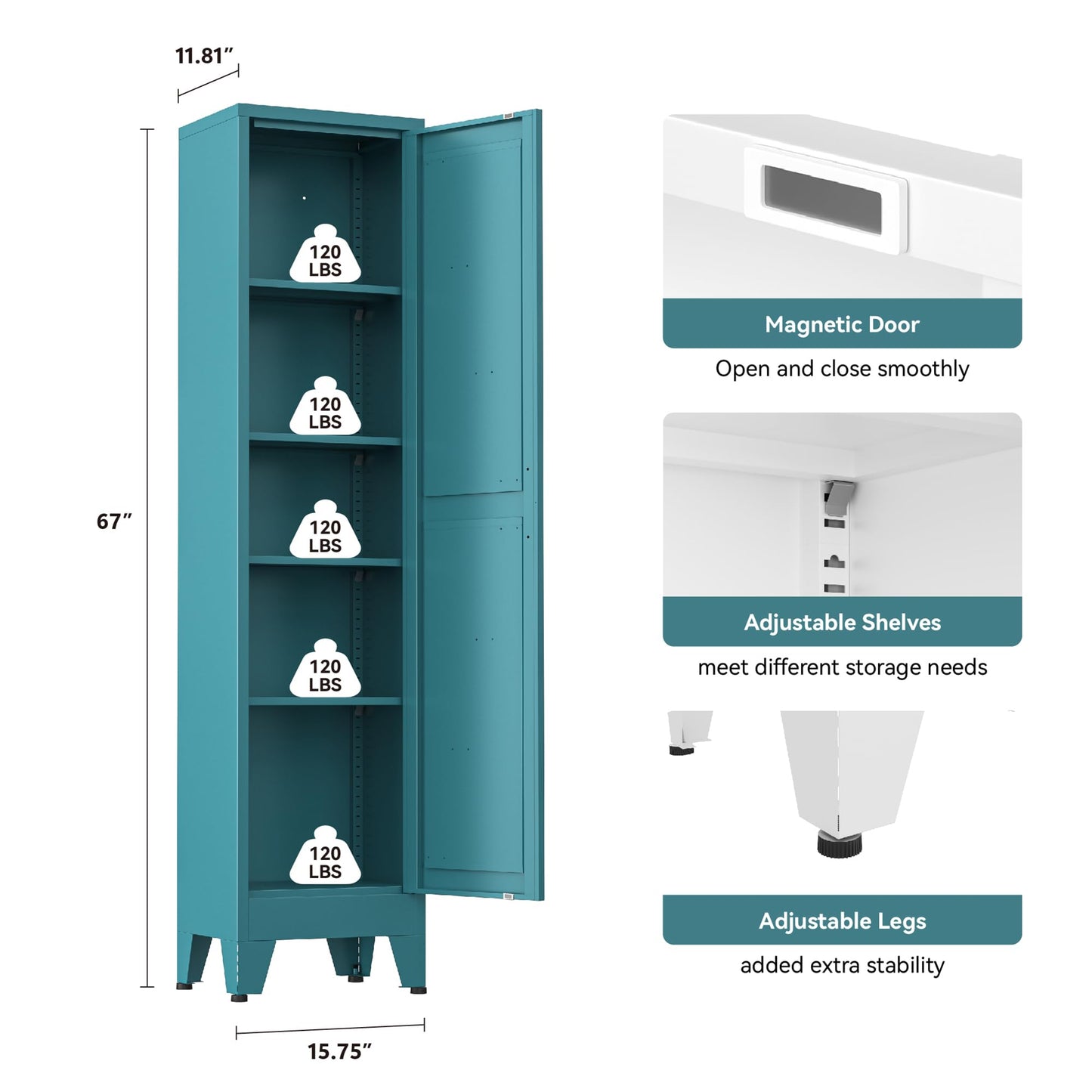 Narrow Bathroom Cabinet, Metal Storage Cabinet with 4 Adjustable Shelves and 2 Barn Doors,Tall Kitchen Pantry for Living Room, Home Office, Dining Room,Blue