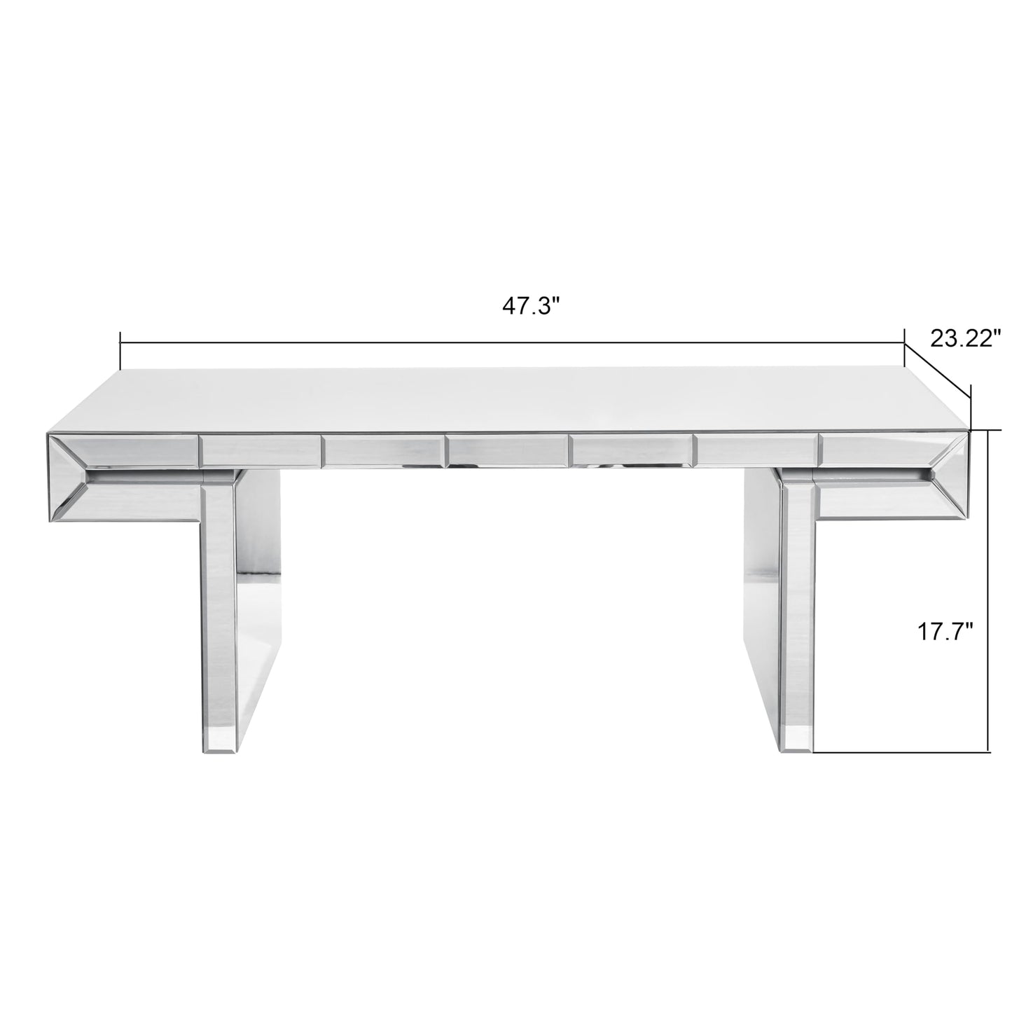 Silver Mirrored Coffee Table, 48" Rectangle Modern Coffee Table with Fluted Tempered Glass, Luxury Mirrored Center Table Accent Coacktail Tea Tables for Living Room Home Office