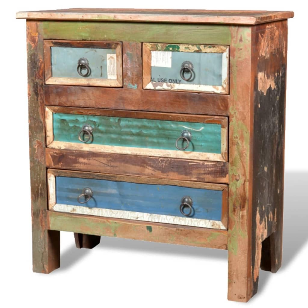 vidaXL Solid Wooden Cabinet with 4 Drawers, Handcrafted from Reclaimed Wood, Ideal for Storage and Decor, Brown, Size: 26" x 12" x 28"