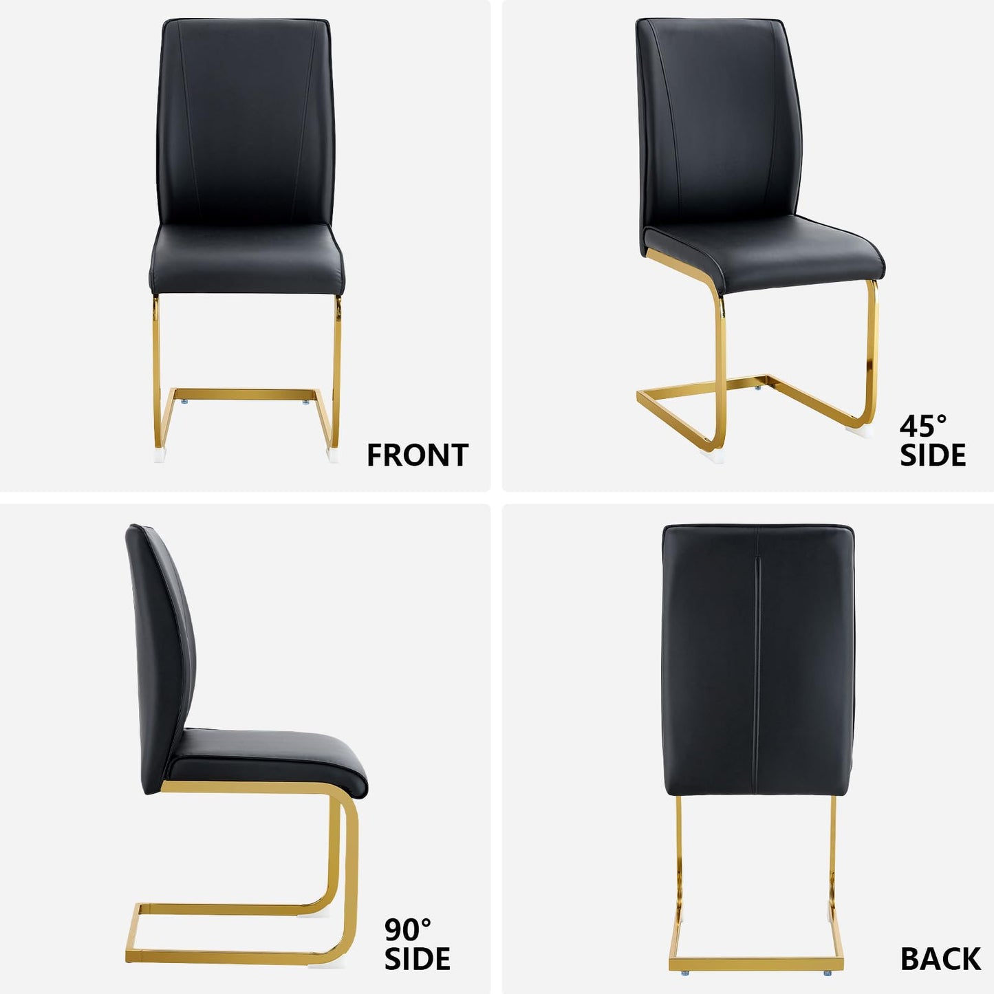 cinkehome Set of 4 Modern Dining Chairs, High Back PU Faux Leather Upholstered Armless Chair with Metal Legs for Kitchen Dining Room Living Room
