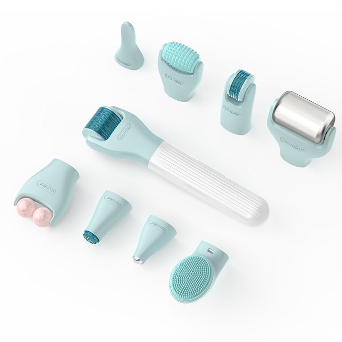 10 in 1 Derma Roller Kit, 0.25mm Microneedling Roller Microneedle Derma Roller with, Facial Beauty Roller Skin Care Tools, 10 Replaceable Heads and Storage Case