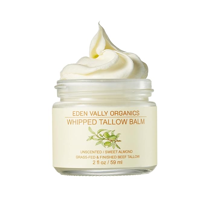 100% Grass-Fed Beef Tallow Whipped Moisturizer – Unscented Natural Skincare with Organic Oils – Vitamins A, D, E, K – For Face, Body, Eczema, Baby & Sensitive Skin, 2oz
