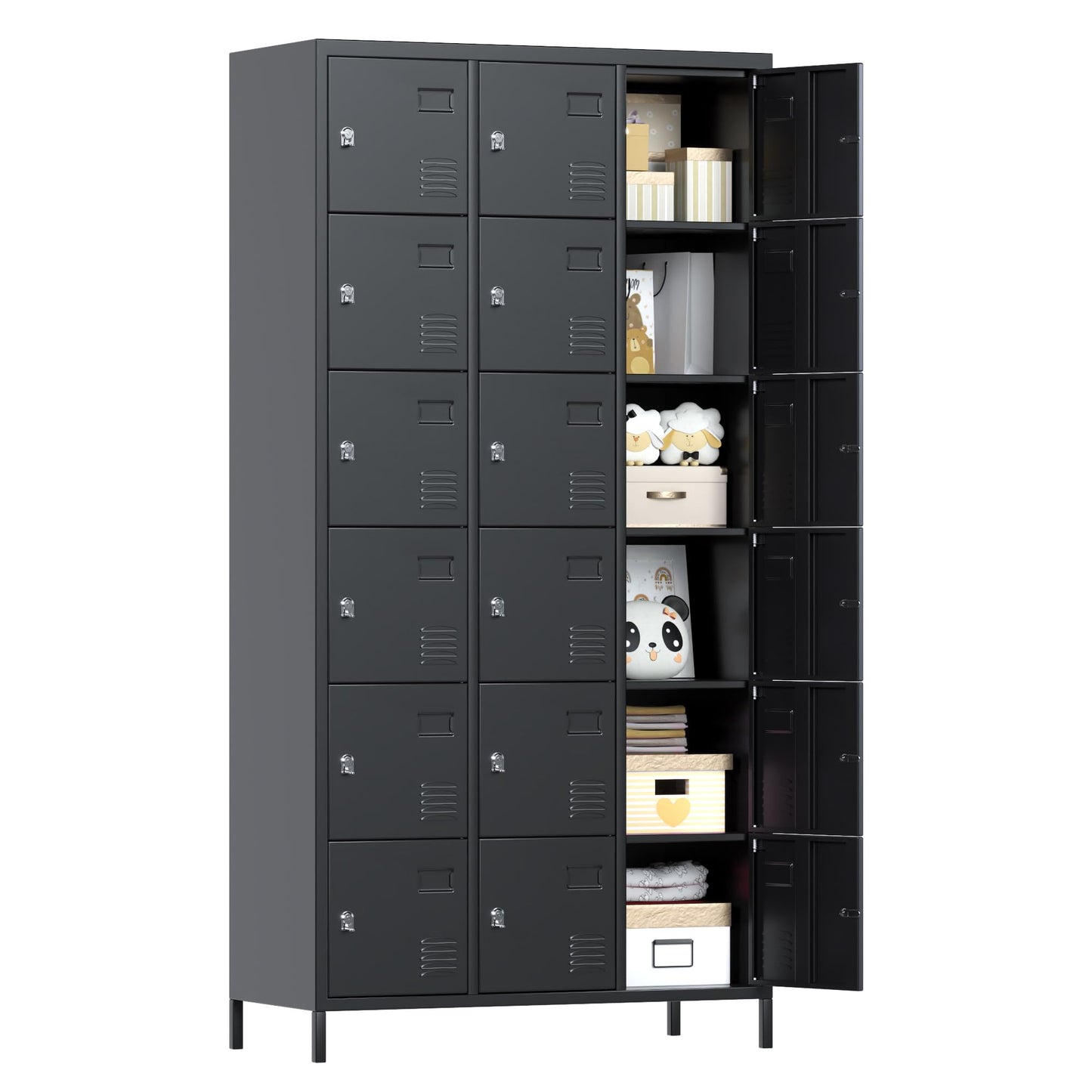 METAN Metal Locker for School Office Gym Bedroom, 18 Doors Black Steel Storage Locker Cabinet for Employees, Industrial Storage Locker, Assembly Required (18 Door-Black)