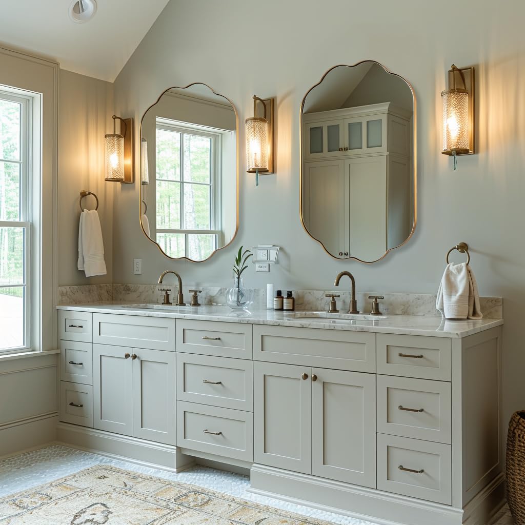 ANDY STAR Scalloped Bathroom Mirror, 24x36 Inch Brushed Gold Vanity Mirror in Stainless Steel Metal Frame, Unique Oval Mirror with Modern Curved Edge Design, Ideal for Bathroom, Bedroom, Entryway