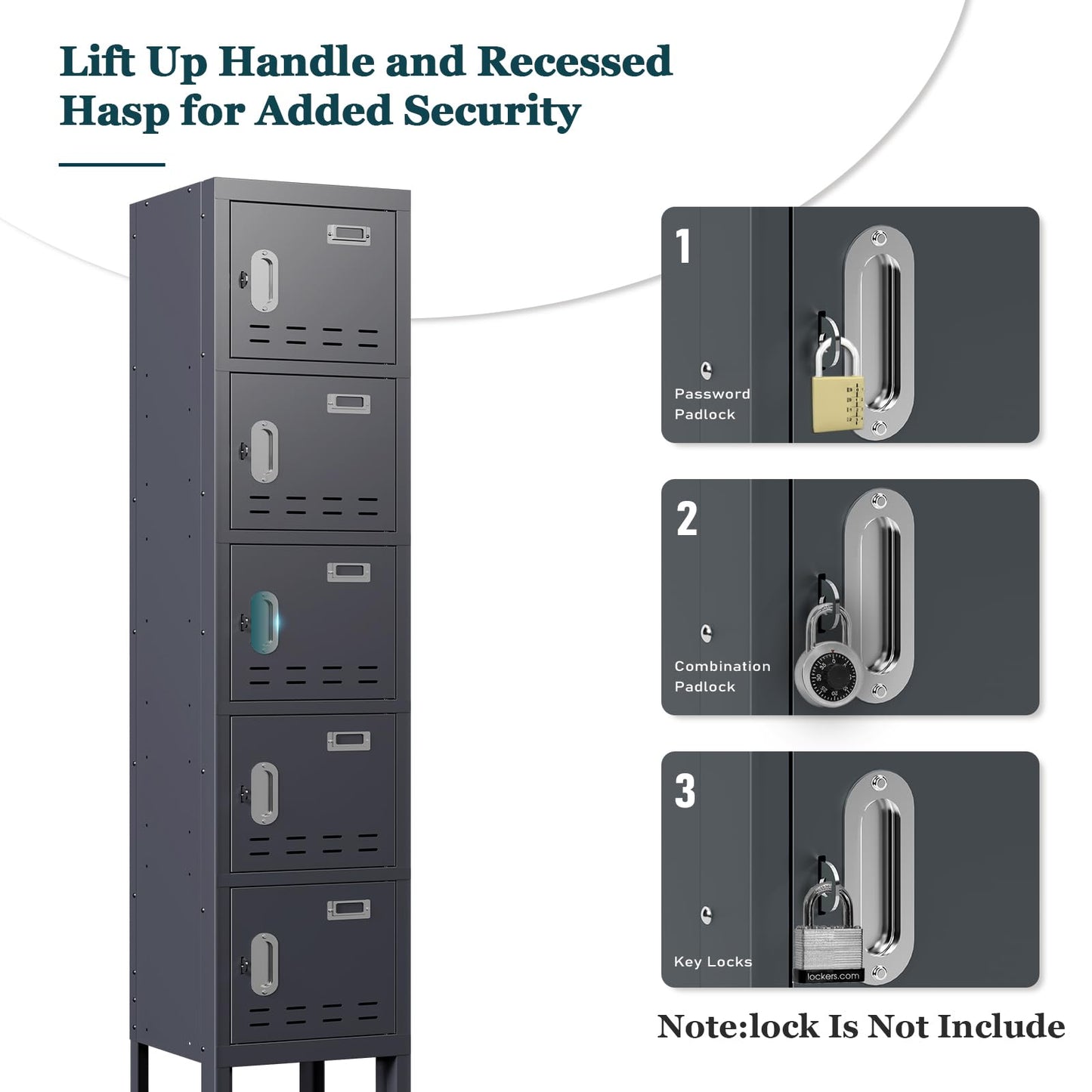 BUTISOW Metal Locker with 5 Doors,Lockers for Employees,66'' Steel Storage Locker for School,Gym, Office, Office,Garage,Lockable Metal Storage Cabinet with Hooks,Card Slots,Requires Assembly