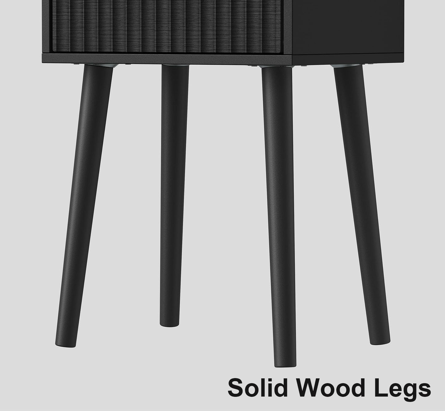 LAATOOREE Nightstand Set of 2, Small Bed Side Table with Fluted Door, End Table with Solid Wood Legs, Mid-Century Bedside Table for Bedroom Small Space