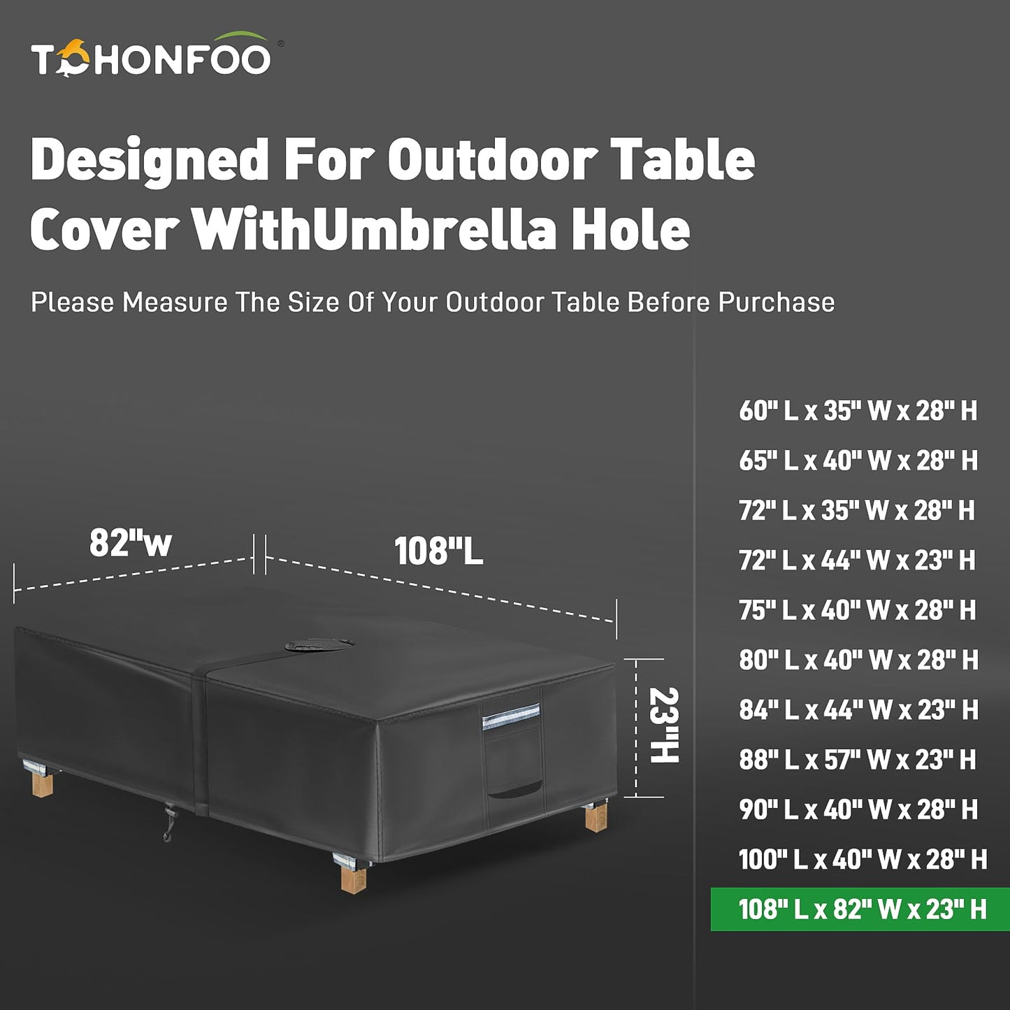Rectangle Patio Table Cover with Umbrella Hole - 108"L x 82"W x 23"H (COVER SIZE，NOT TABLE SIZE) Heavy Duty Waterproof 600D Oxford Fabric Outdoor Lawn Patio Furniture Covers