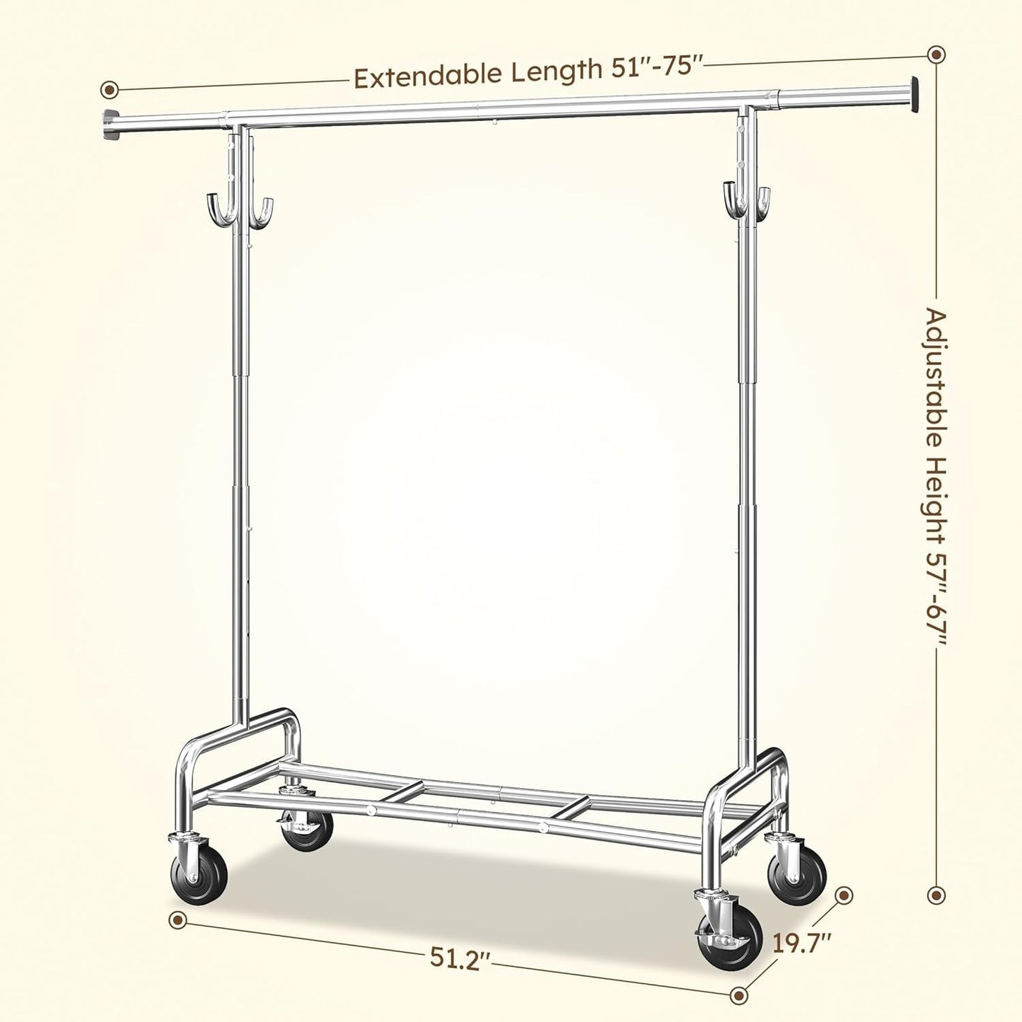 Raybee Clothes Rack Holds 300 Items of Clothing, Clothing Racks for Hanging Clothes, Rolling Garment Rack with Sturdy Wheels & Shelf, Portable & Adjustable, Chrome