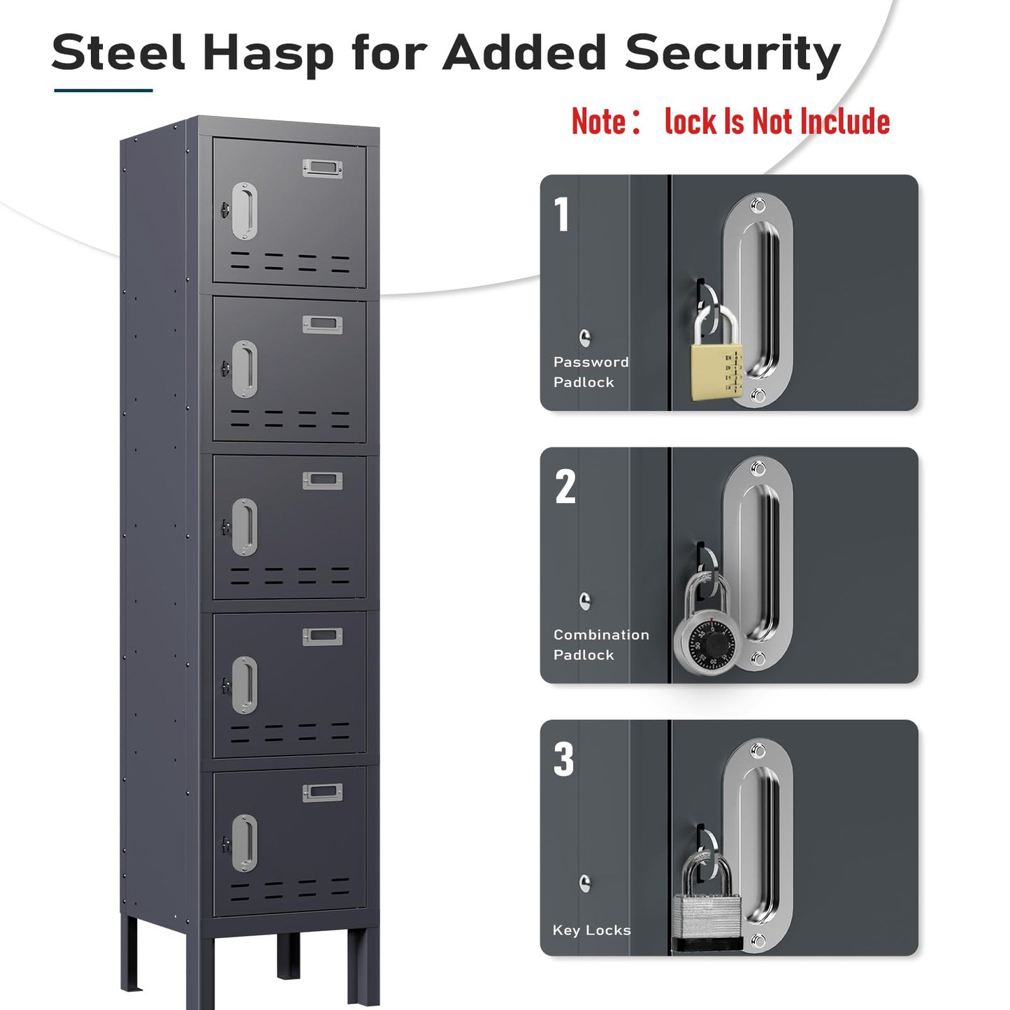 BUTISOW Metal Lockers - 66" Height Steel Lockers for Employees with 5 Door Storage Locker with Card Slot for Employees Gym School Home Office Garage - Assembly Required