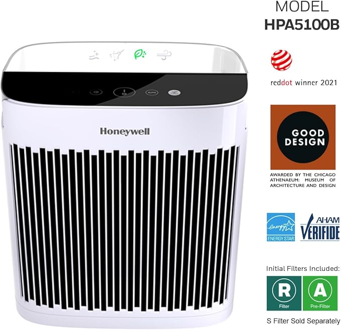 Honeywell InSight HEPA Air Purifier with Air Quality Indicator for Medium-Large Rooms (190 sq ft), White - Wildfire/Smoke, Pollen, Pet Dander, and Dust Air Purifier
