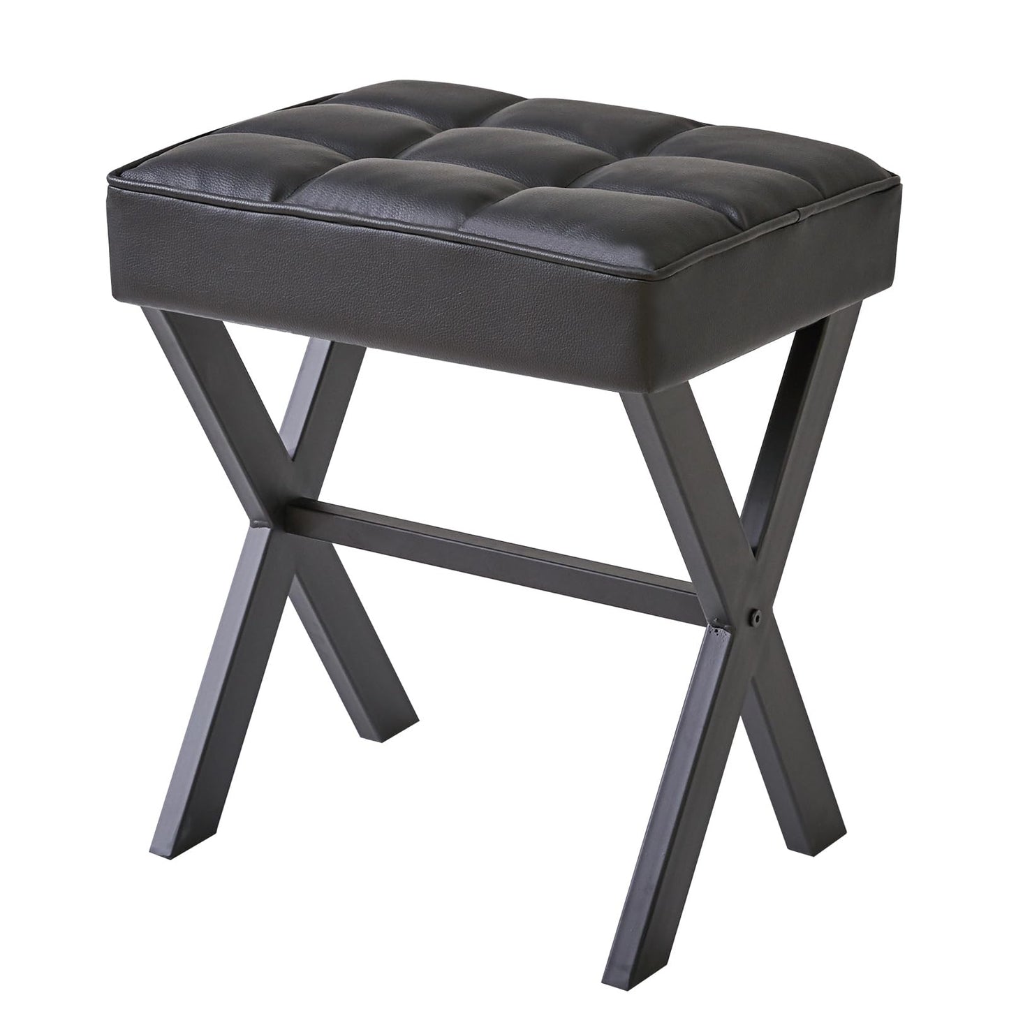 IBUYKE Square Makeup Stool with X-Leg Foot Rest, PU Footrest, Ottoman Seat Vanity Stool, Multi-Use as Small Side Table, for Bedroom, Living Room, Black LG-71B