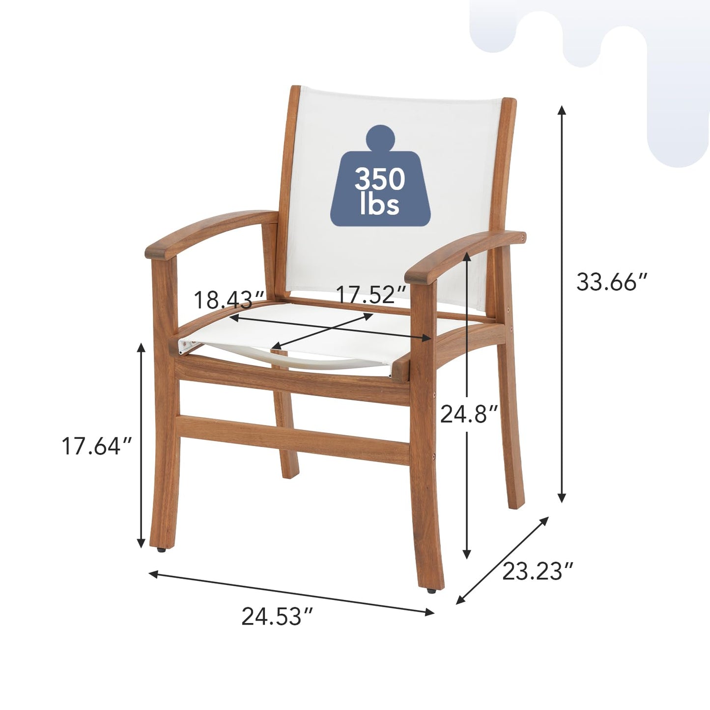 OC Orange-Casual Patio Furniture Set, Outdoor Chairs Set with Acacia Wood Frame and Metal Support Bars,Breathable Textilene Fabric Curved Armchair Support 350lbs for Lawn, Garden (White, 2 Pieces)