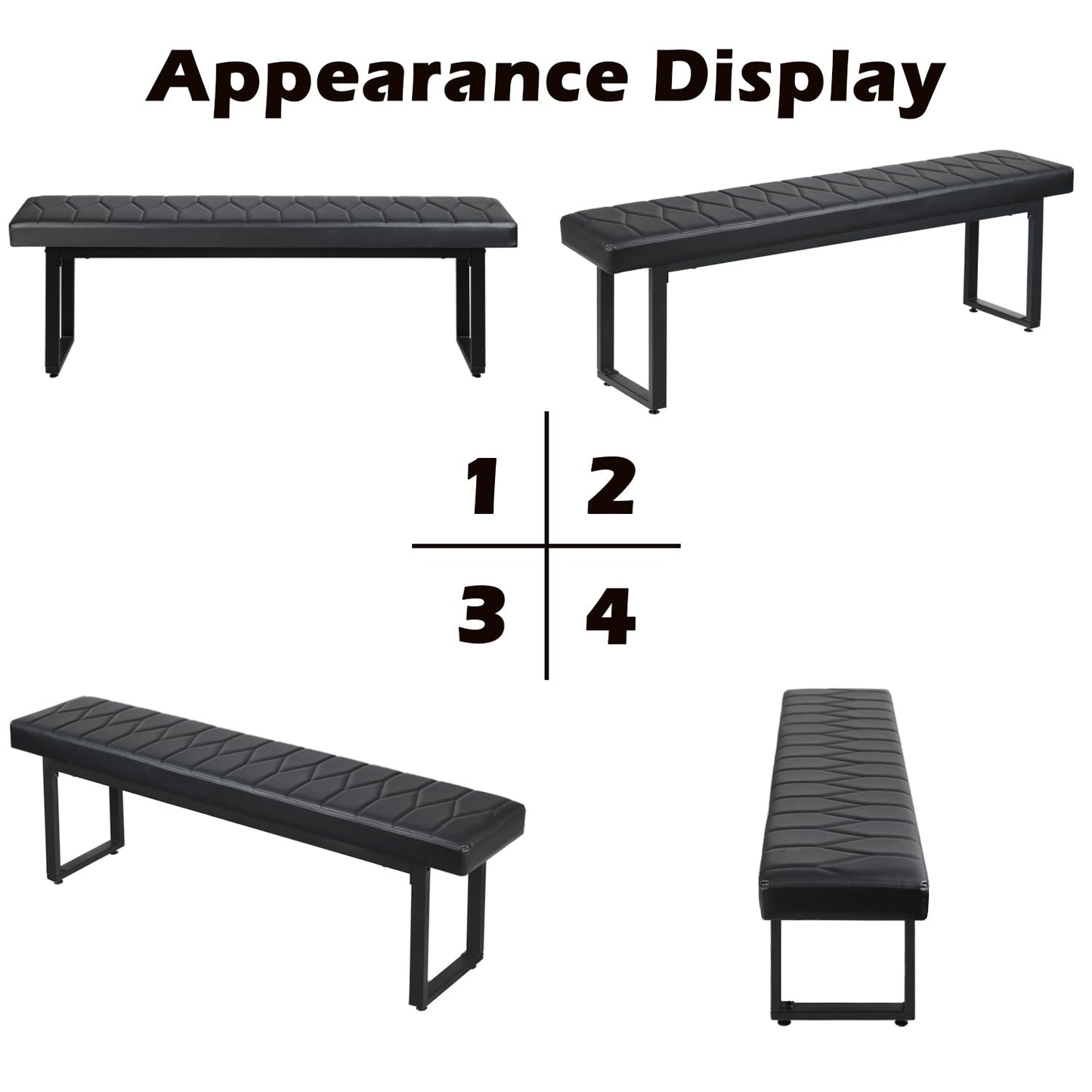STHOUYN 58” Padded Dining Table Bench Pair of 2 for 6-8 Person, Faux Leather Indoor Cushioned Extra Long Bench for Dining Room Table, Bedside Shoe Entryway Benches (Black, 58")