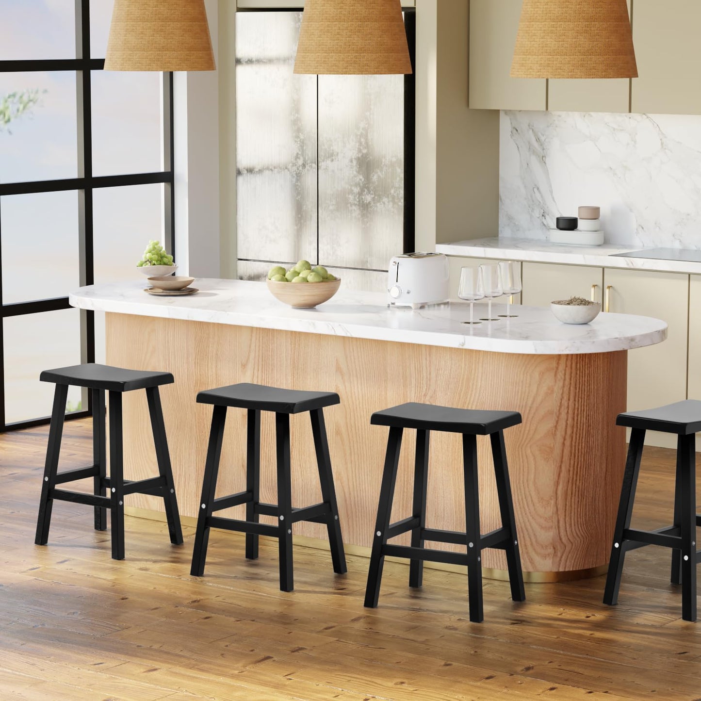 KFY Bar Stools Set of 2 - Resin Material 29 Inch Height Barstools with Anti-Slip Pads & Easy Assembly, Sturdy Comfortable Counter Stools for Outdoor Kitchen Bar