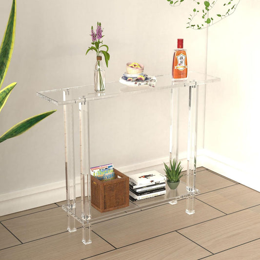 Clear Acrylic Narrow Console Sofa Table, 40inch Acrylic Console Table Entryway Tablé Narrow Long Console Table Modern Tablé Hallway Table Couch Table Transparent Color
