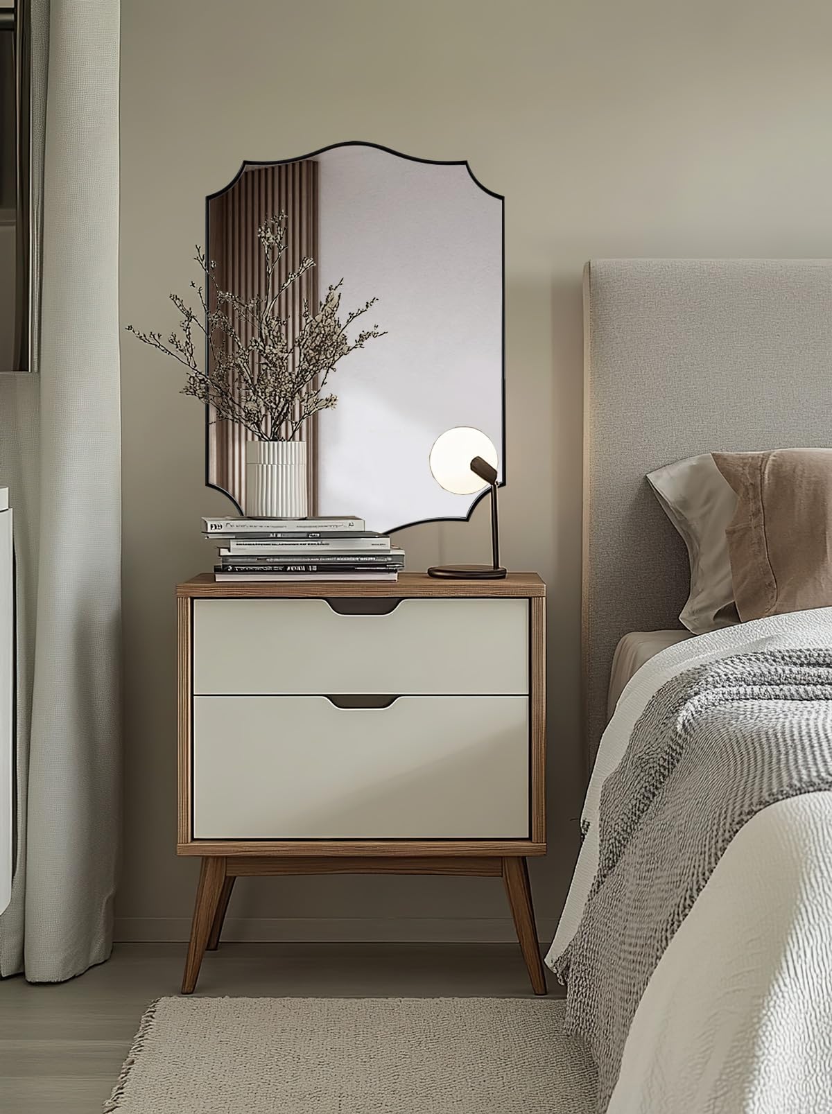 ANDY STAR Black Bathroom Vanity Mirror, 22x30 Irregular Wall Mirror, Scalloped Wall Mirror in Stainless Steel Metal Frame, Asymmetrical Mirror for Bathroom, Bedroom, Living Room, Mantel