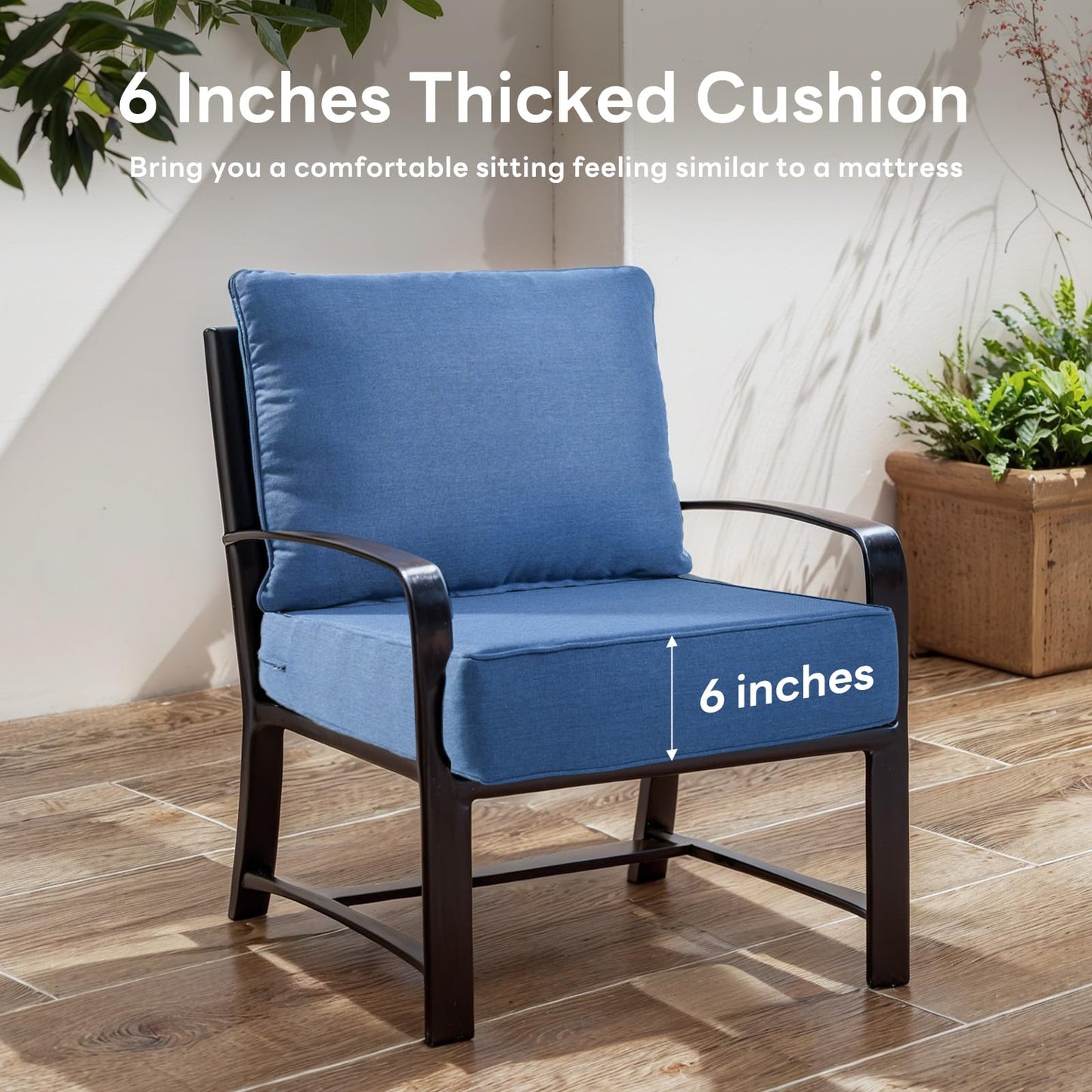 Artfurniz 6" Thicker Outdoor Chair Cushion 3 Sets - 24" *24" *6" Waterproof Patio Furniture Cushions with Removable Cover, 28D High Density Sponge Filling Thicken Outdoor Patio Cushions - Blue