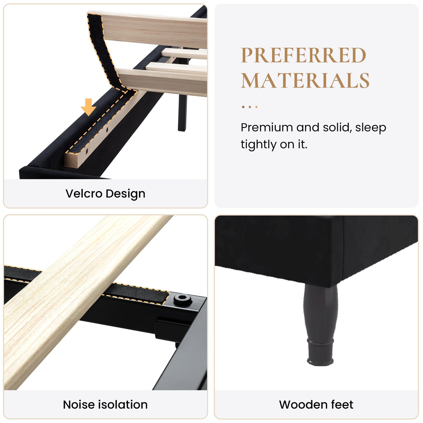 SHA CERLIN Full Size Bed Frame with Adjustable Headboard/Velvet Upholstered/Diamond Button Tufted and Metal Studs/No Box Spring Needed/Wood Slat Support/Easy Assembly/Black