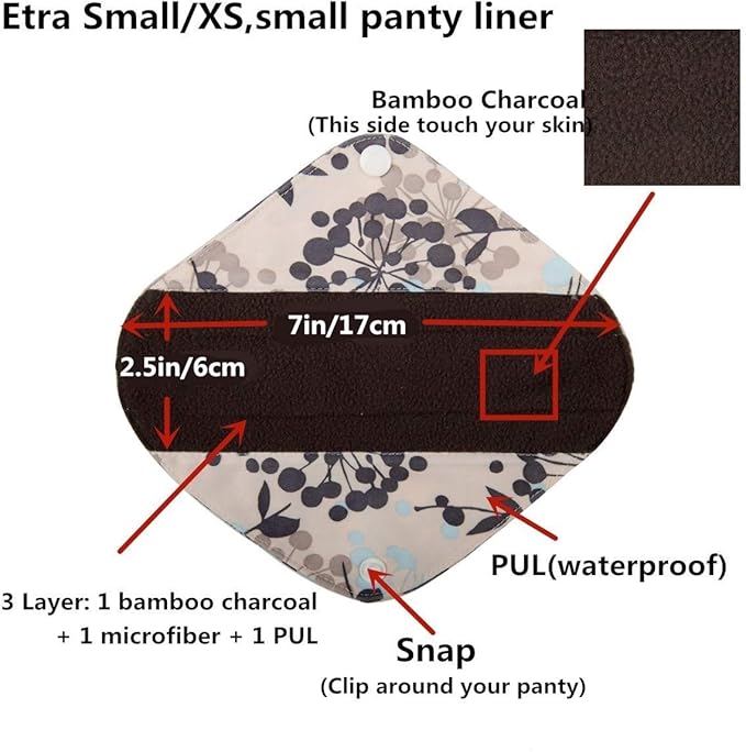5 XS Panty Liners 1 Wet Bag Cloth Menstrual Pads Reusable Washable (Lace,XS Panty Liners)