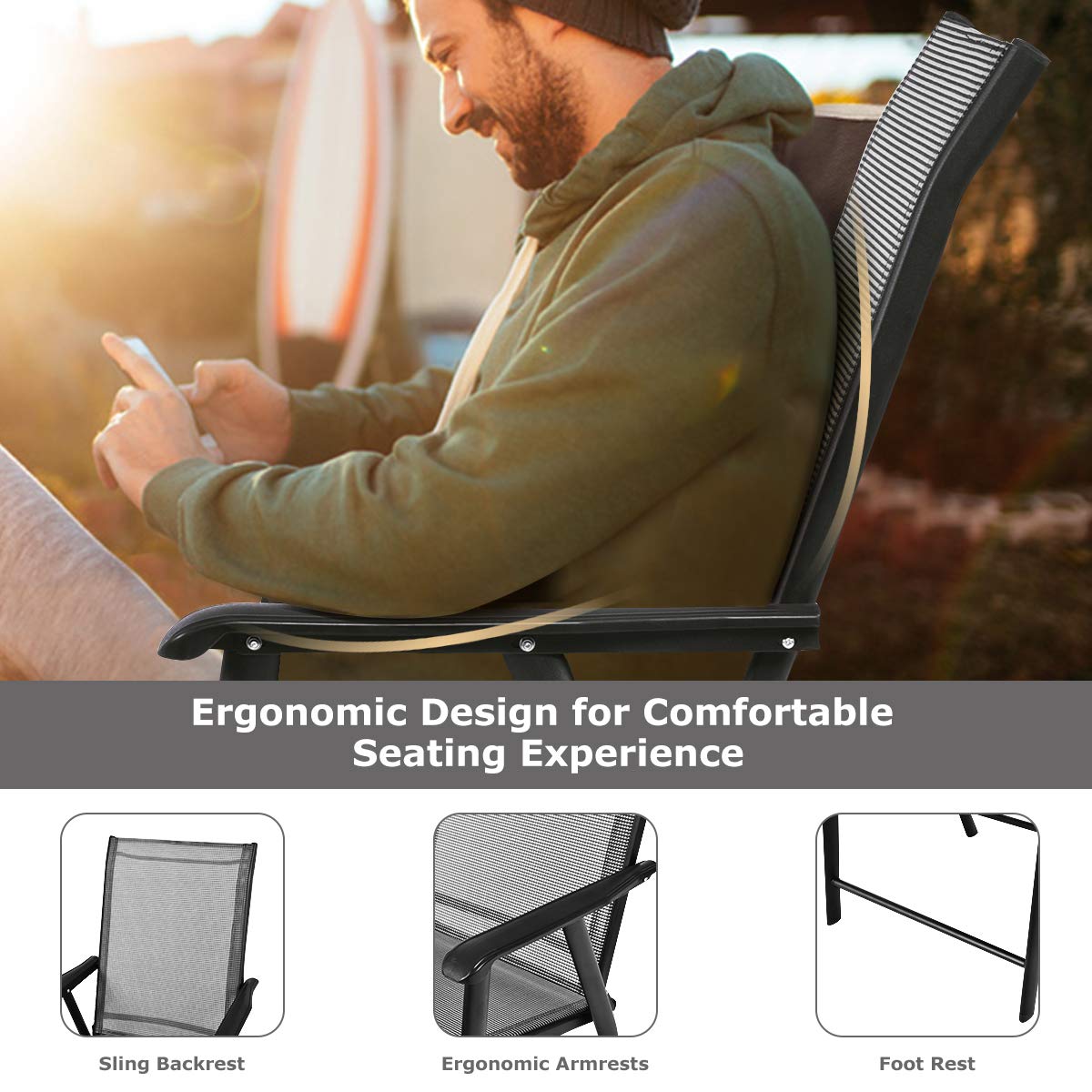 S AFSTAR Folding Chairs for Outside, Outdoor Patio Chairs Set of 4, Patio Dining Chairs with Armrests, Foldable Outdoor Chairs for Lawn Deck Backyard Porch, Folding Chairs for Adults