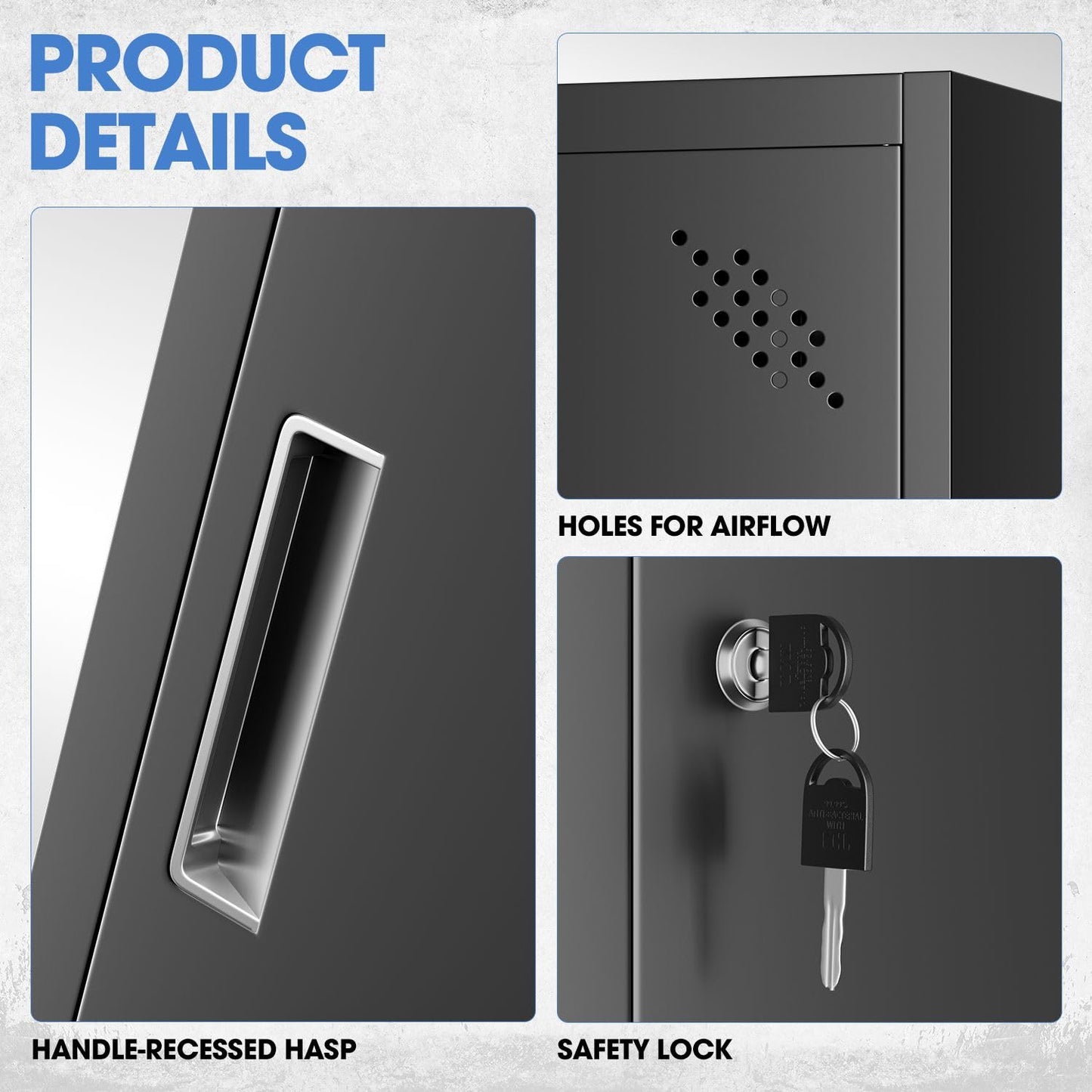 DNA MOTORING Metal Storage Cabinet for Employees with Keys, 71" Employees Metal Locker with 4 Doors, Tall Storage Lockers for Garage,Office,Home,Gym, Black, TOOLS-00790-BK-BK
