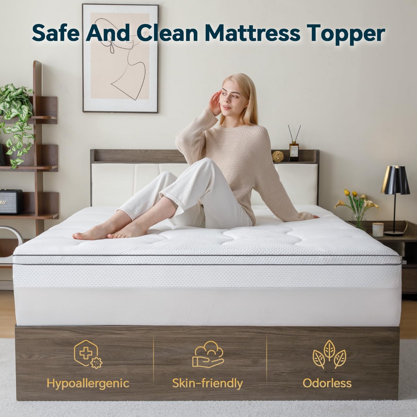 GEMBED 4 Inch Memory Foam Mattress Topper Queen Size - Dual Layer 3 Inch Cooling Gel Memory Pad and 1 Inch Pillow Top Mattress Cover for Back Pain - 60" x 80" x 4"