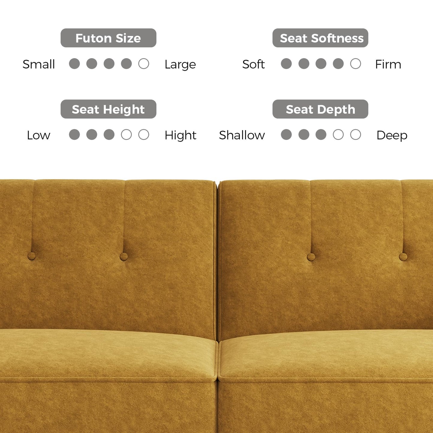 COPIAE 89” Futon Sofa Bed,Comfy Futon Couch Bed with 2 Square Pillows, Convertible Sleeper Sofa with Adjustable Backrest& Armrests, Modern Loveseat Sleeper for Living Room, Bedroom, Yellow