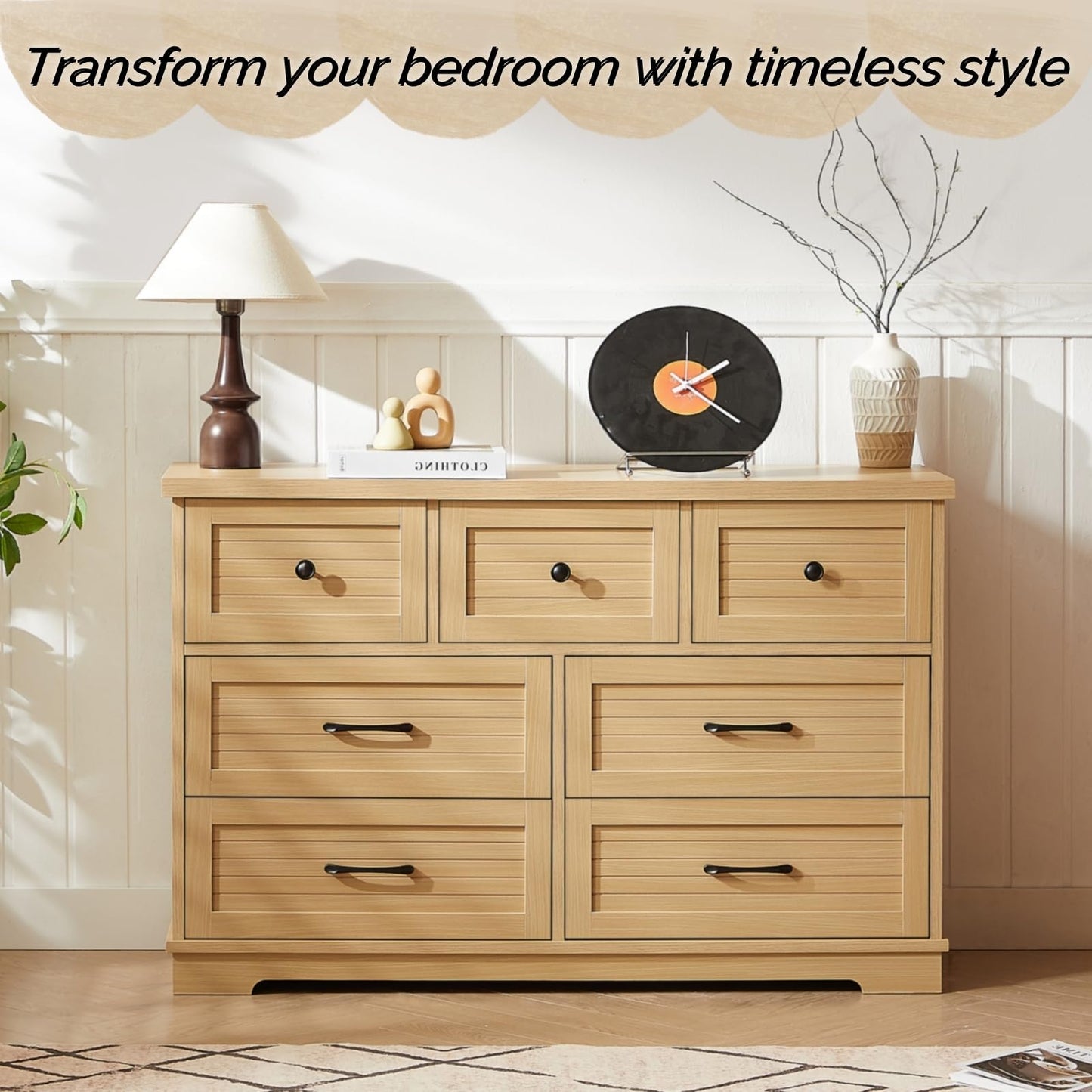 SILUMIN Dresser for Bedroom with 7 Drawers, Wide Wood Chest of Drawers, 47" Dresser Storage Organizer, Modern Wooden Dressers for Bedroom, Living Room, Hallway, TV Stand, Office & Entryway