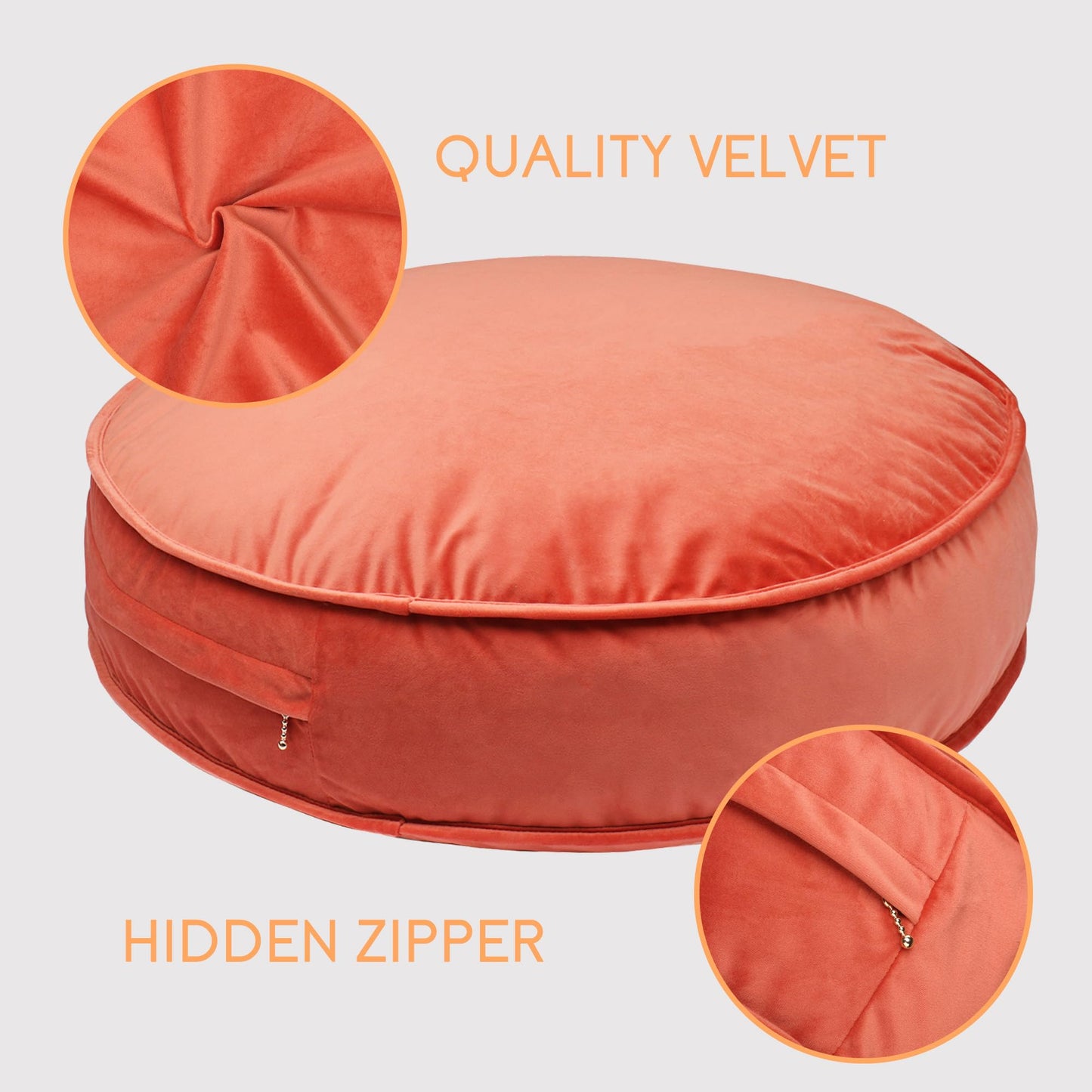 YIUOR Round Floor Pillow Cover Velvet Throw Seating Pouf Yoga Meditation Cushion Plush Case Reading Room Decor Cover Only (19.7IN, Brick Red)