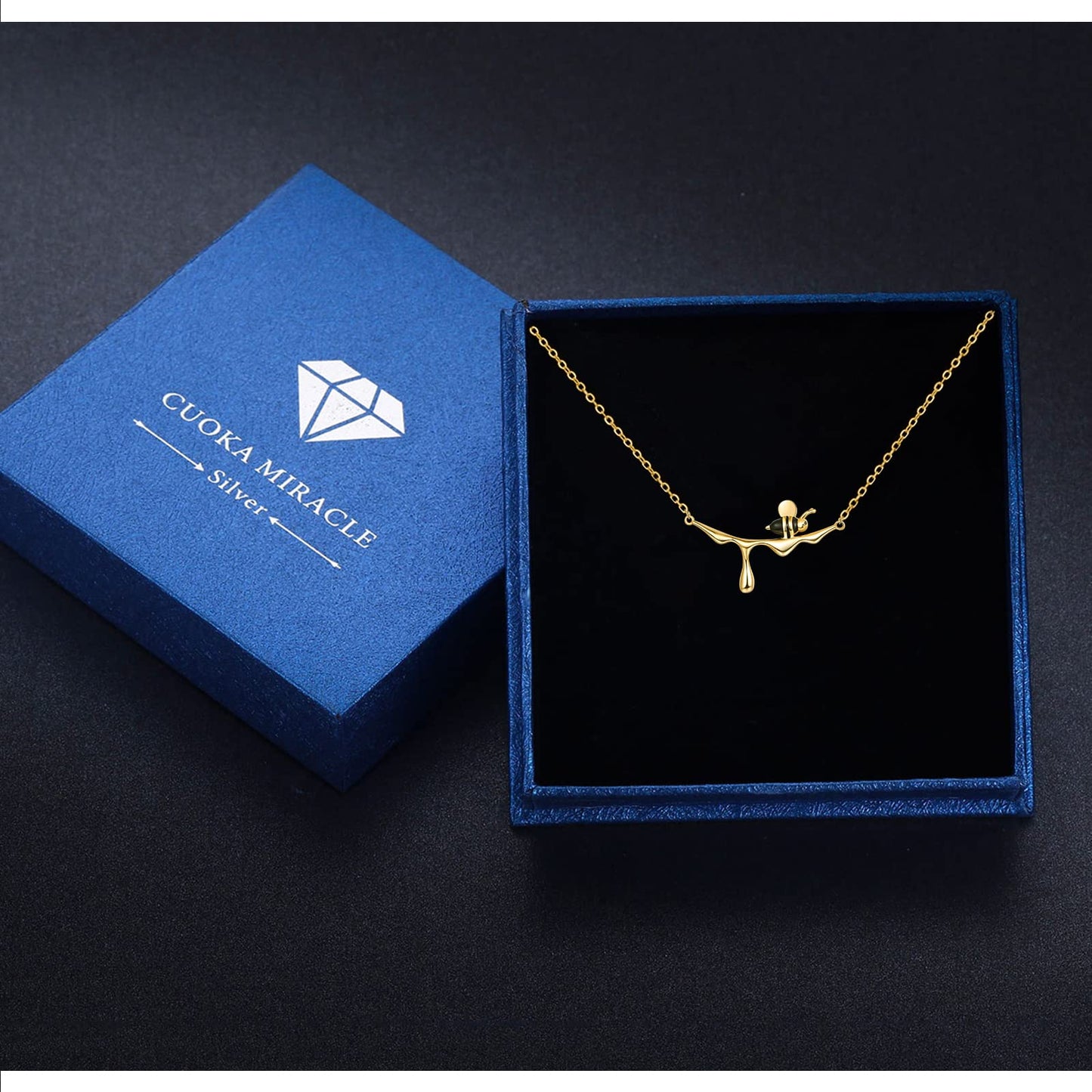 CUOKA MIRACLE Gold Bee Pendant 925 Sterling Silver Honey Bee Necklace Bumblebee Jewelry Birthday Gifts for Women