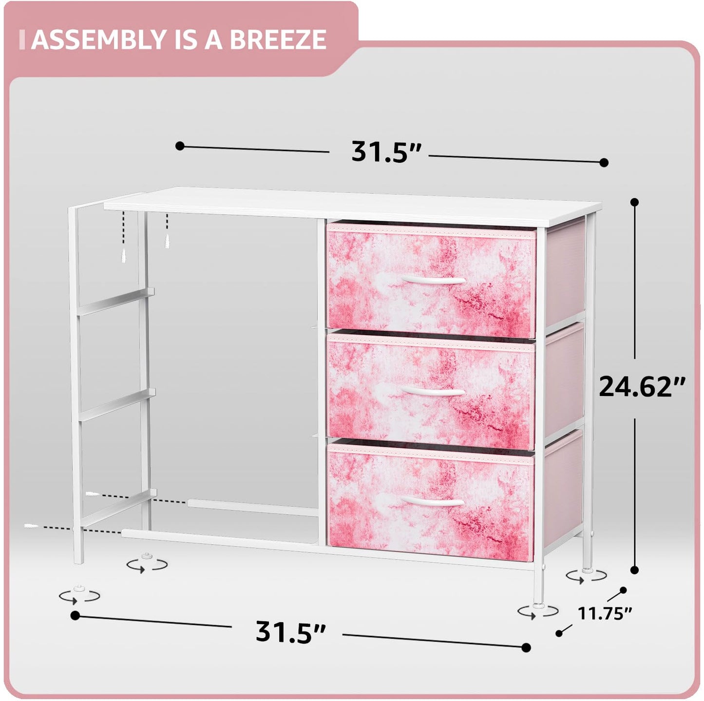 Sorbus Kids Dresser with 6 Drawers - Storage Chest Organizer Unit with Steel Frame, Wood Top & Handles, Tie-dye Fabric Bins for Clothes - Wide Furniture for Bedroom Hallway Kids Room Nursery & Closet