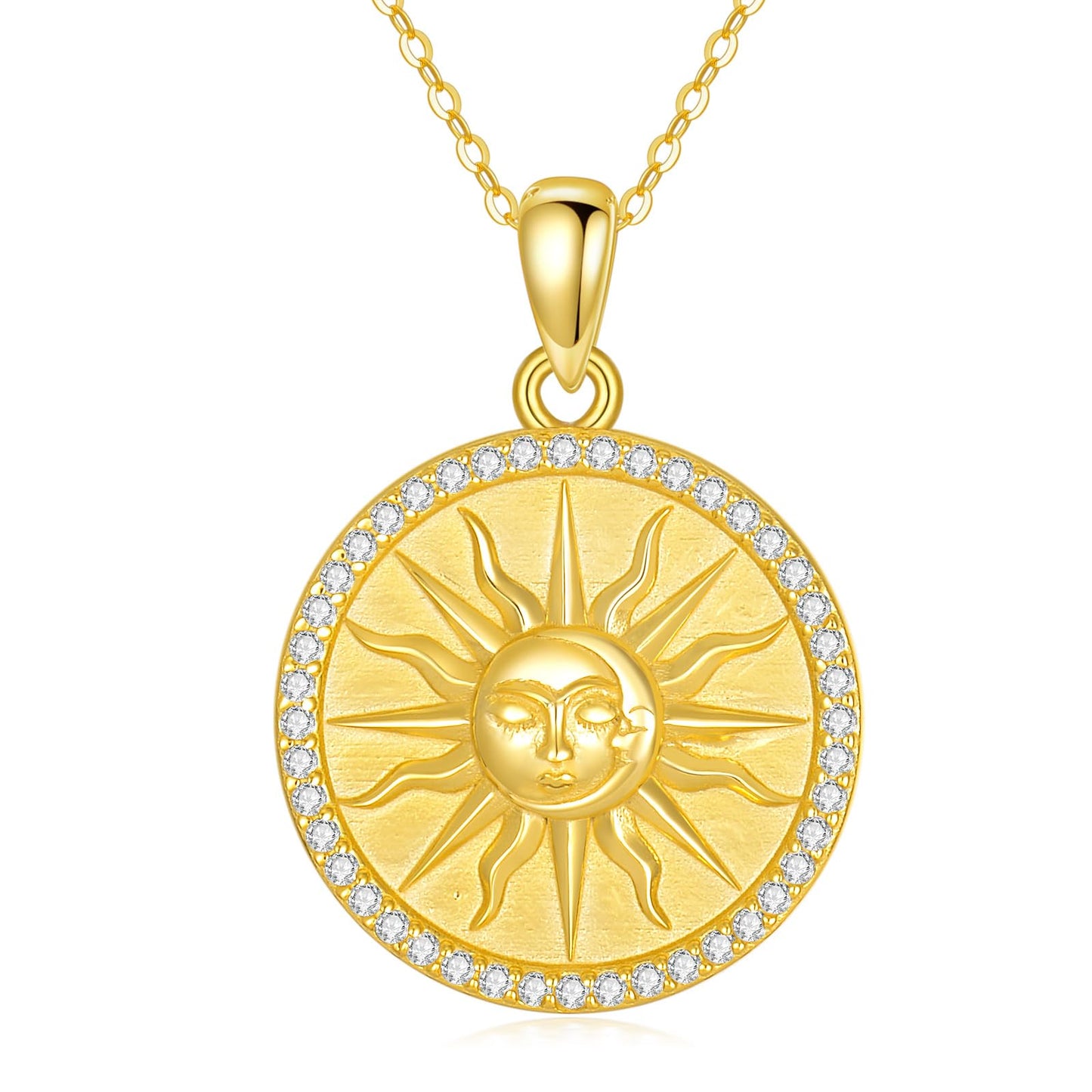 KQF Sun Coin Necklace for Women 925 Sterling Silver Sun and Moon Gold Coin Pendant Celestial Jewelry Gift (sun and moon)
