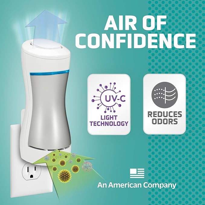 GermGuardian GG1000 Pluggable UV-C Sanitizer and Deodorizer, Kills Germs, Freshens Air and Reduces Odors from Pets, Smoke, Mold, Cooking and Laundry, 2-Pack