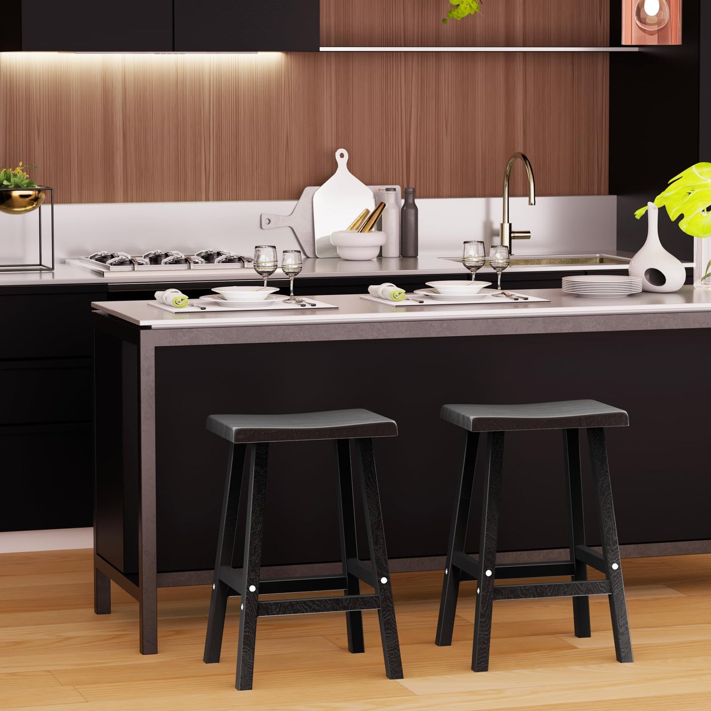 KFY Bar Stools Set of 2 - Resin Material 29 Inch Height Barstools with Anti-Slip Pads & Easy Assembly, Sturdy Comfortable Counter Stools for Outdoor Kitchen Bar