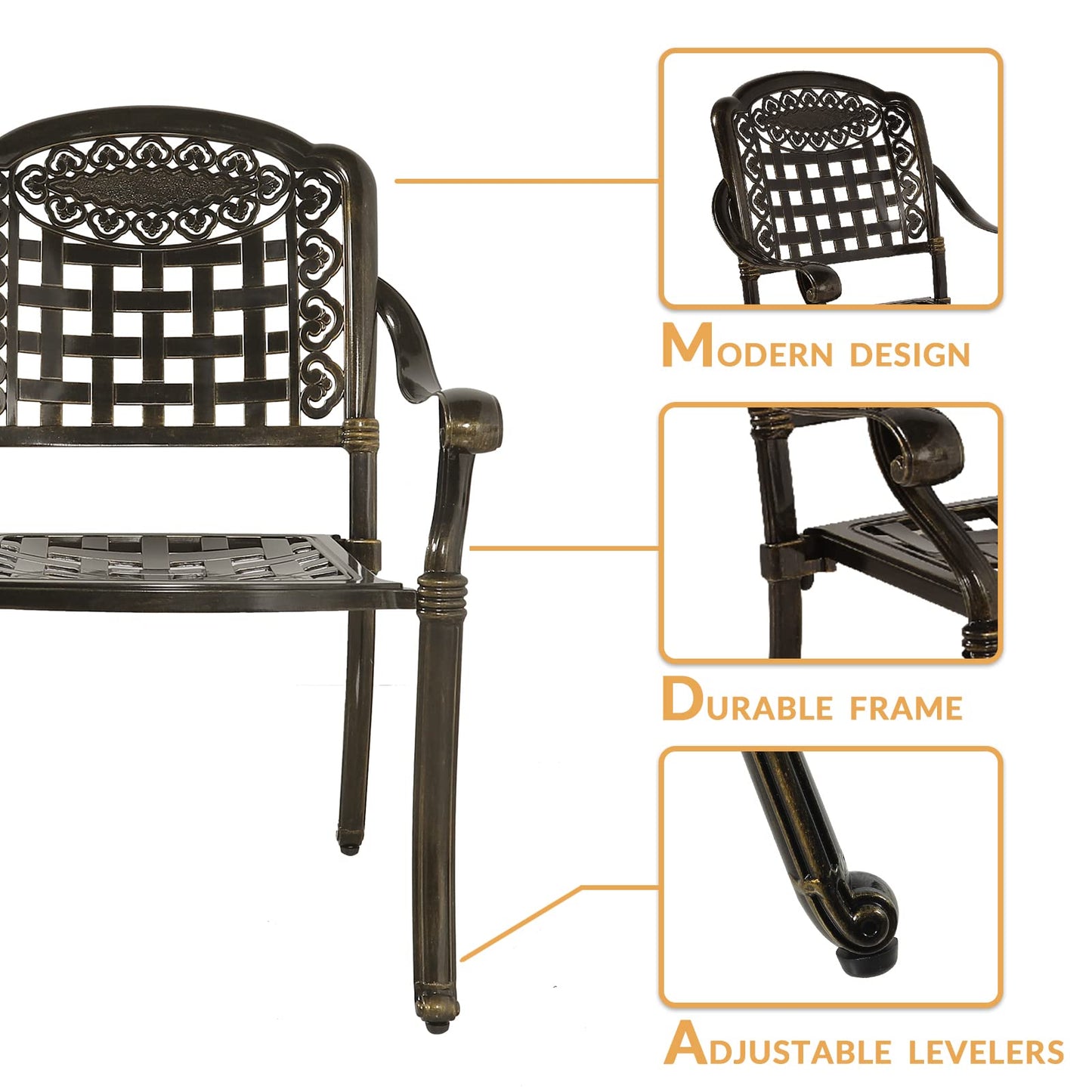 W WARMHOL 3-Piece Outdoor Patio Dining Set, All-Weather Cast Aluminum Patio Furniture Set for Backyard Garden Deck with 2 Chairs and 35.4” Round Table, 2" Umbrella Hole