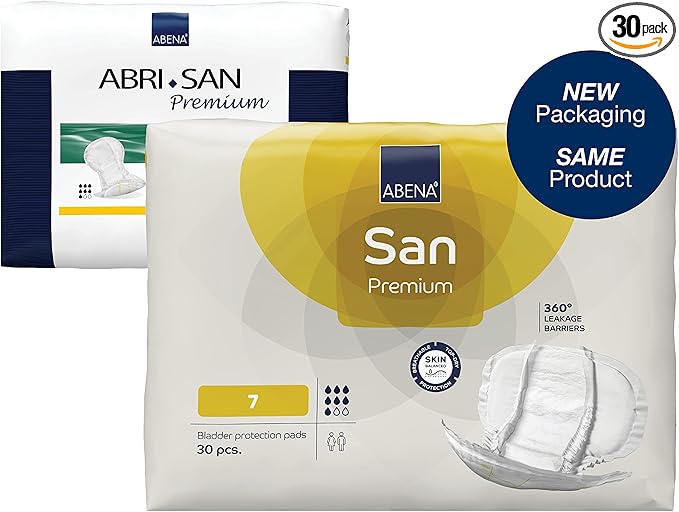 Abena San Premium Incontinence Pads, Moderate Absorbency, (Sizes 4 to 7), Size 7, 30 Count