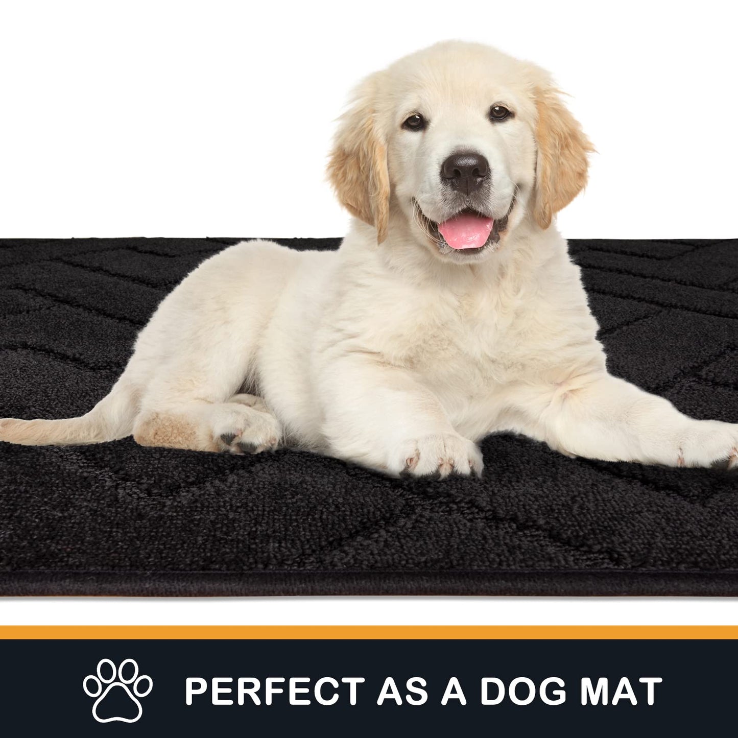PURRUGS Dirt Trapper Door Mat 24" x 35.5", Non-Slip Machine Washable Entry Rug, Shoe Scraper, Dog Doormat, Super Absorbent Welcome Mat for Front & Back Door, Muddy Wet Shoes & Paws, Black