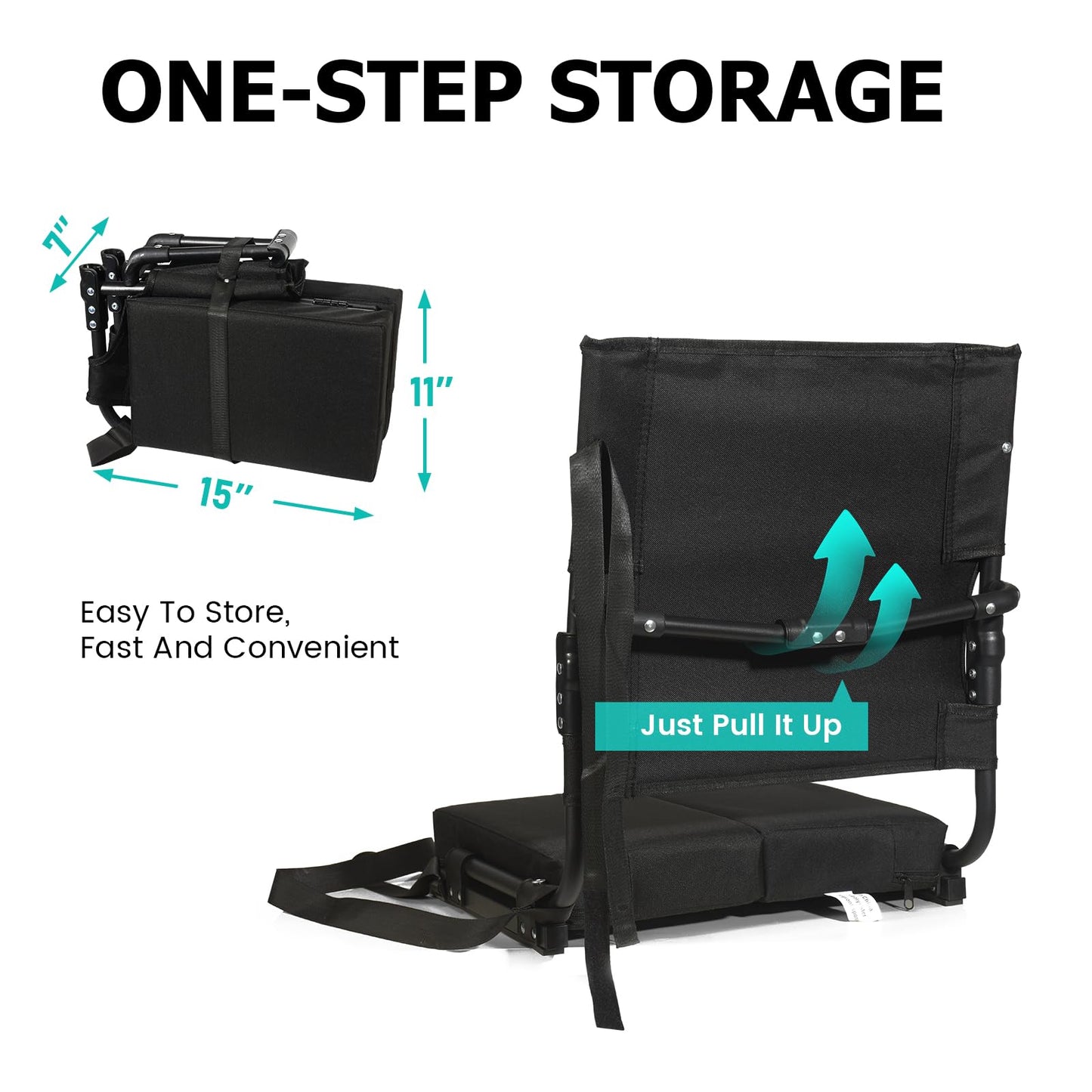 Stadium Seats for Bleachers with Back Support Wide, Portable Bleacher Chairs with Highest Back and Thick Cushion, Folding Padded Stadium Chair for Adults at Sports Events and Concerts. (Black)