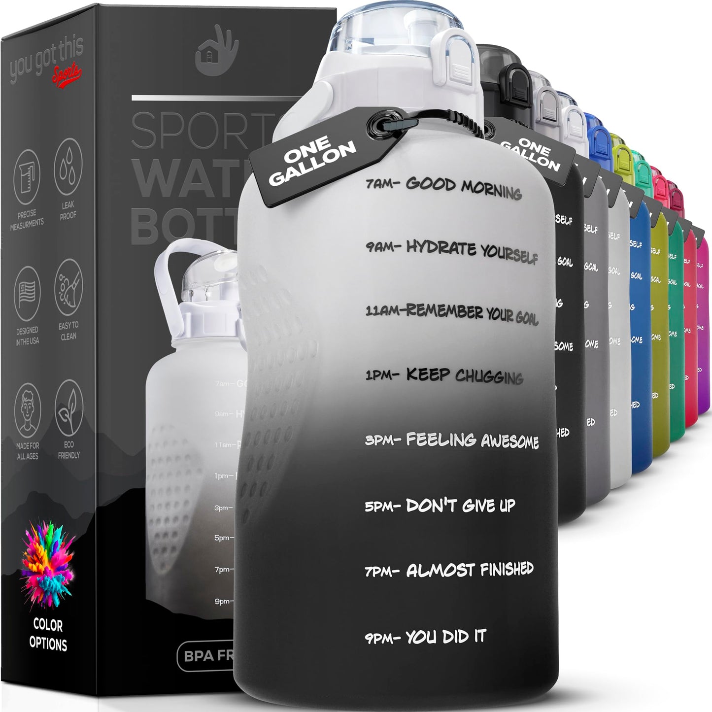 YOU GOT THIS LIVING Motivational Water Bottle with Straw & Handle,One Gallon Water Bottle 128 oz/3.8L,Reusable Water Jug, Achieve All-Day Hydration SpillProof, BPA FREE