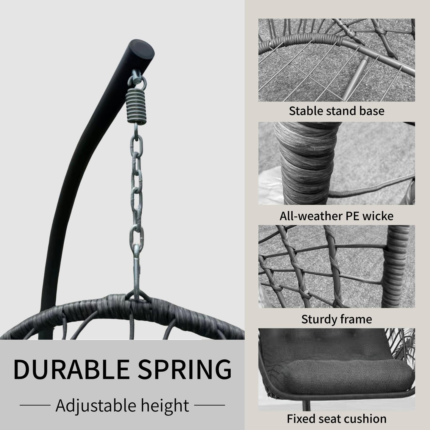 Kingdura Hanging Egg Chair with Stand Indoor Outdoor, Foldable Rattan Wicker Hammock Egg Swing Chair for Bedroom Porch Patio Garden, Thickened Cushion, 350LBS Capacity, Heavy Duty Frame